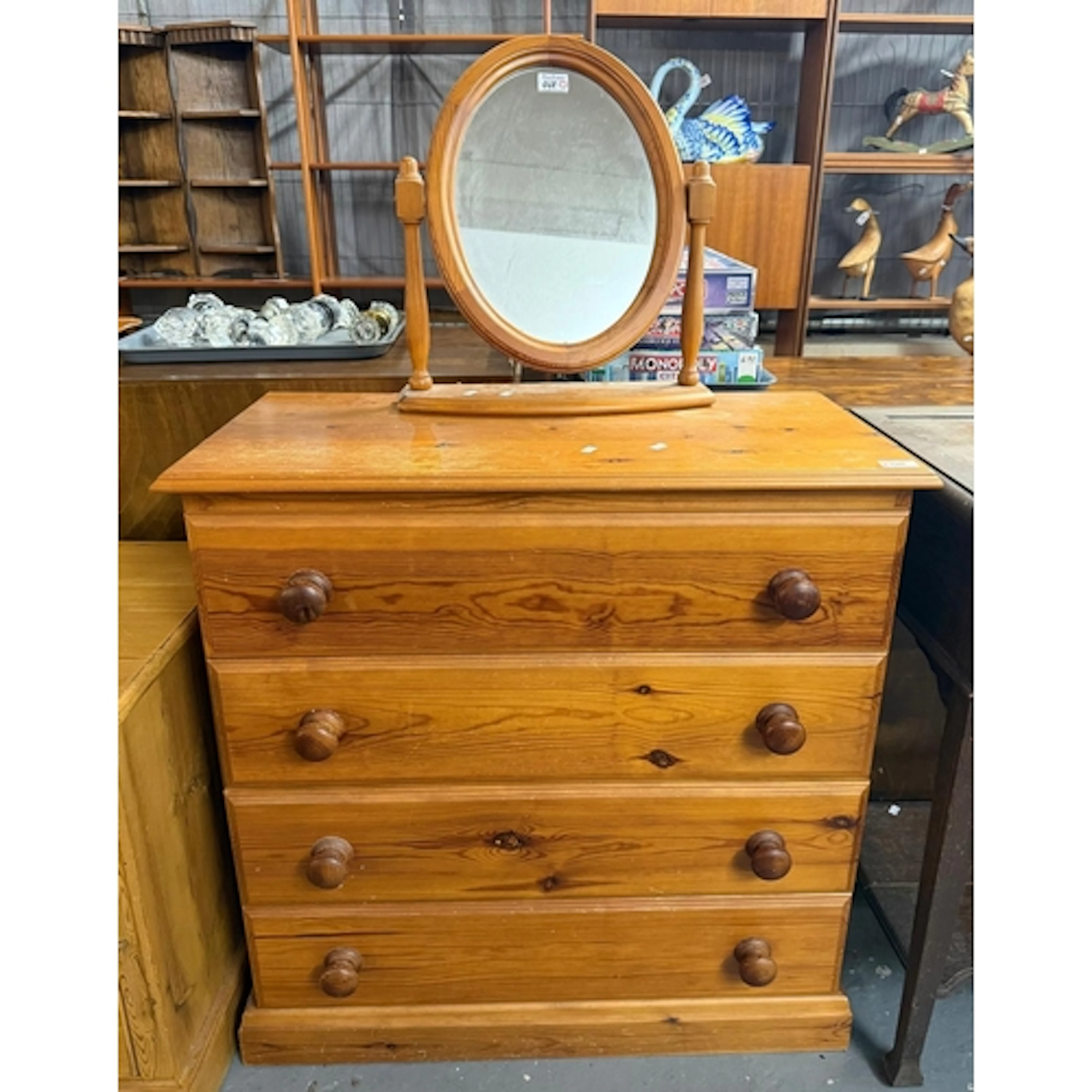 Modern straight fronted natural pine chest of four drawers w...