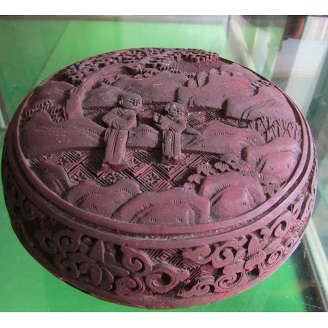 Cinnabar Bowl Circular Form Incised Decoration with Original...