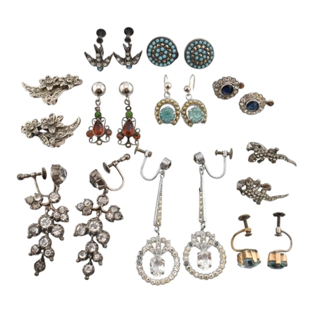Collection of vintage clip-on and stud earrings to include b...