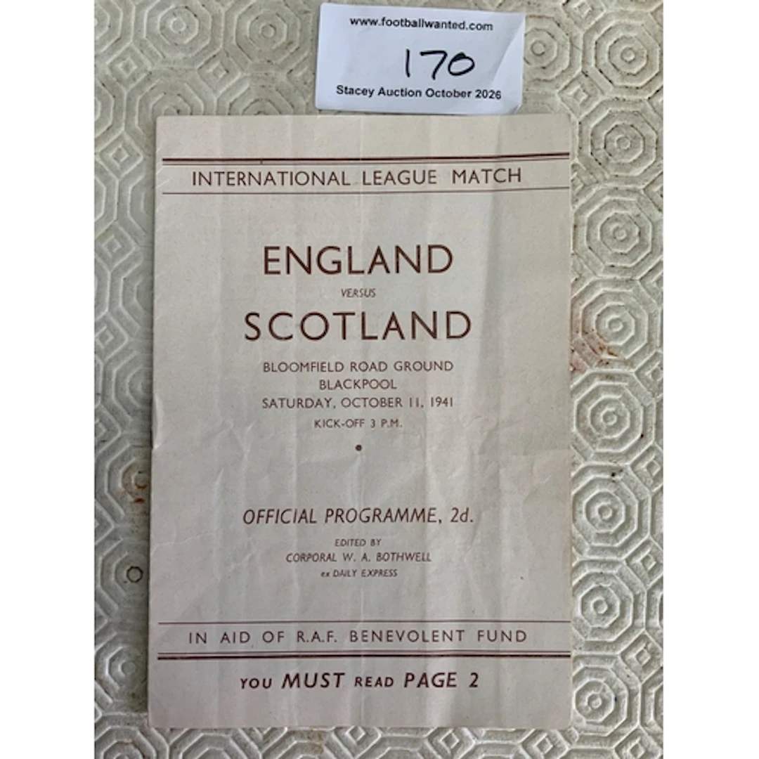 1941 England v Scotland Inter League Football Programme: Pla...