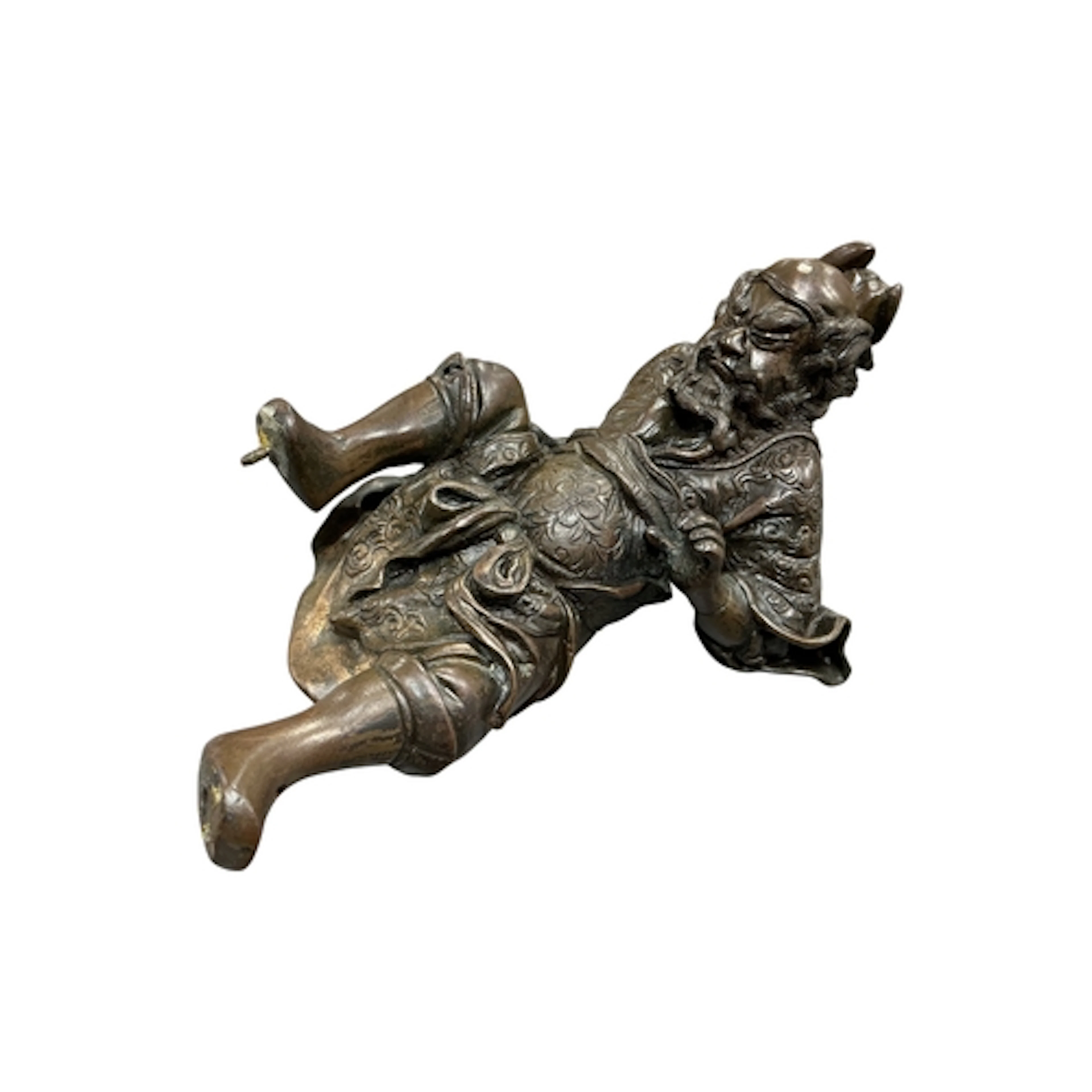 A Japanese bronze figure of the Demon queller, length 20cm....