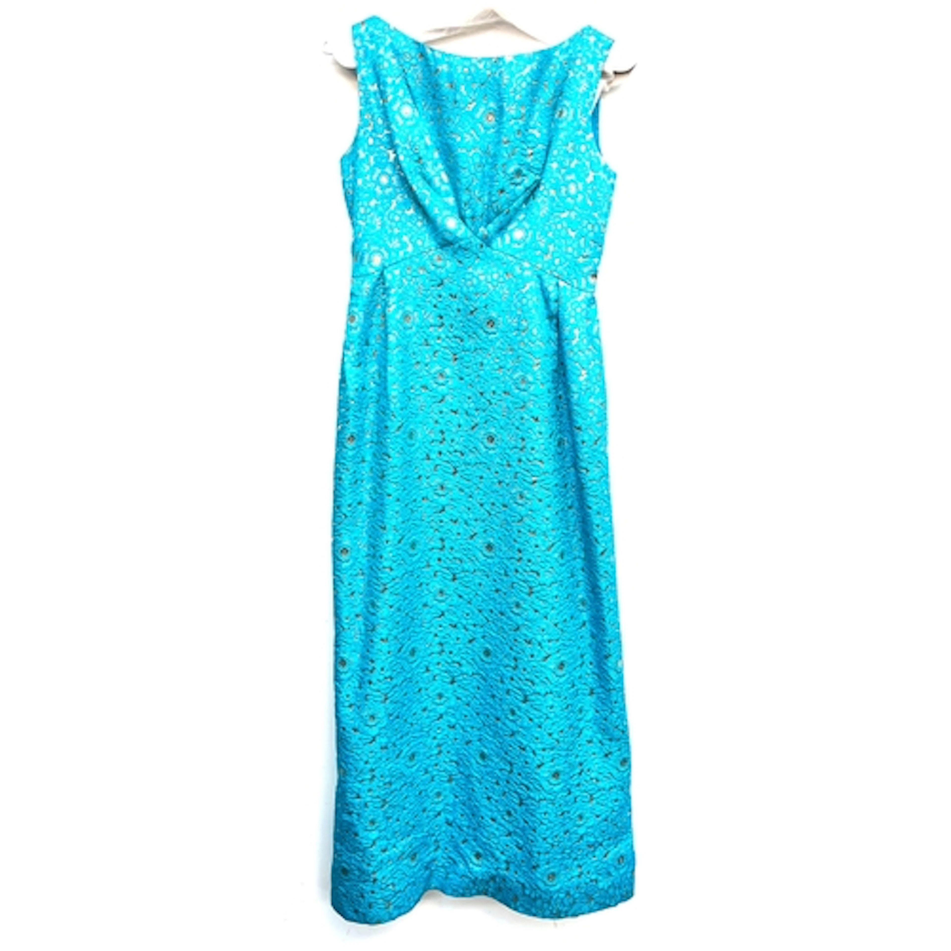 A vintage Blanes turquoise and gold floral pattern dress, si...