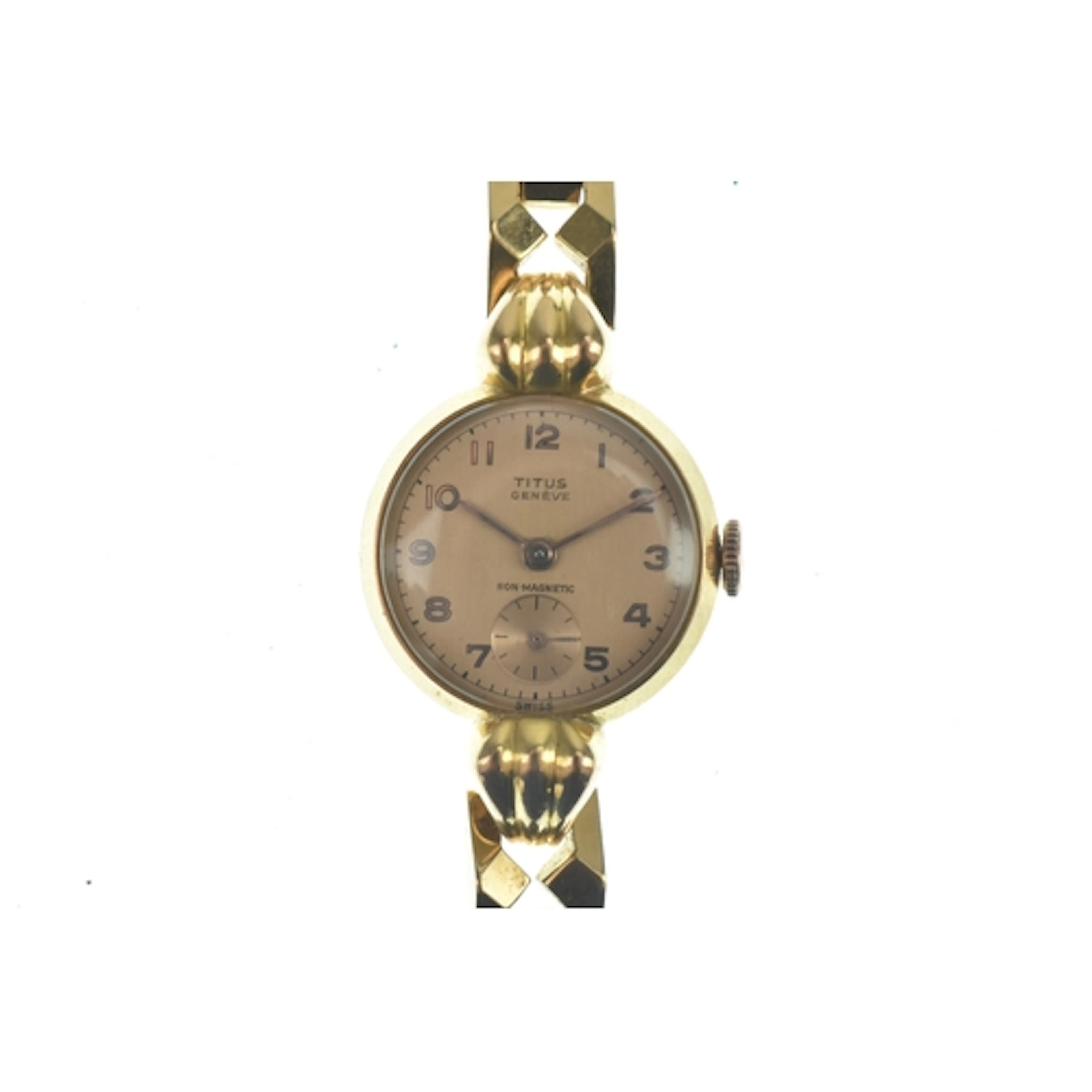 A Titus 18ct gold ladies manual wind wristwatch, the dial ha...