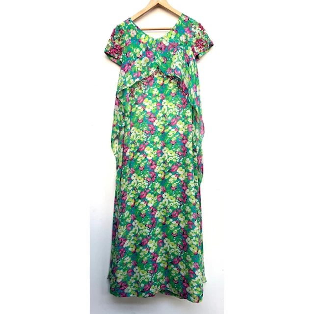 An Ian Thomas London green and pink floral print dress with ...