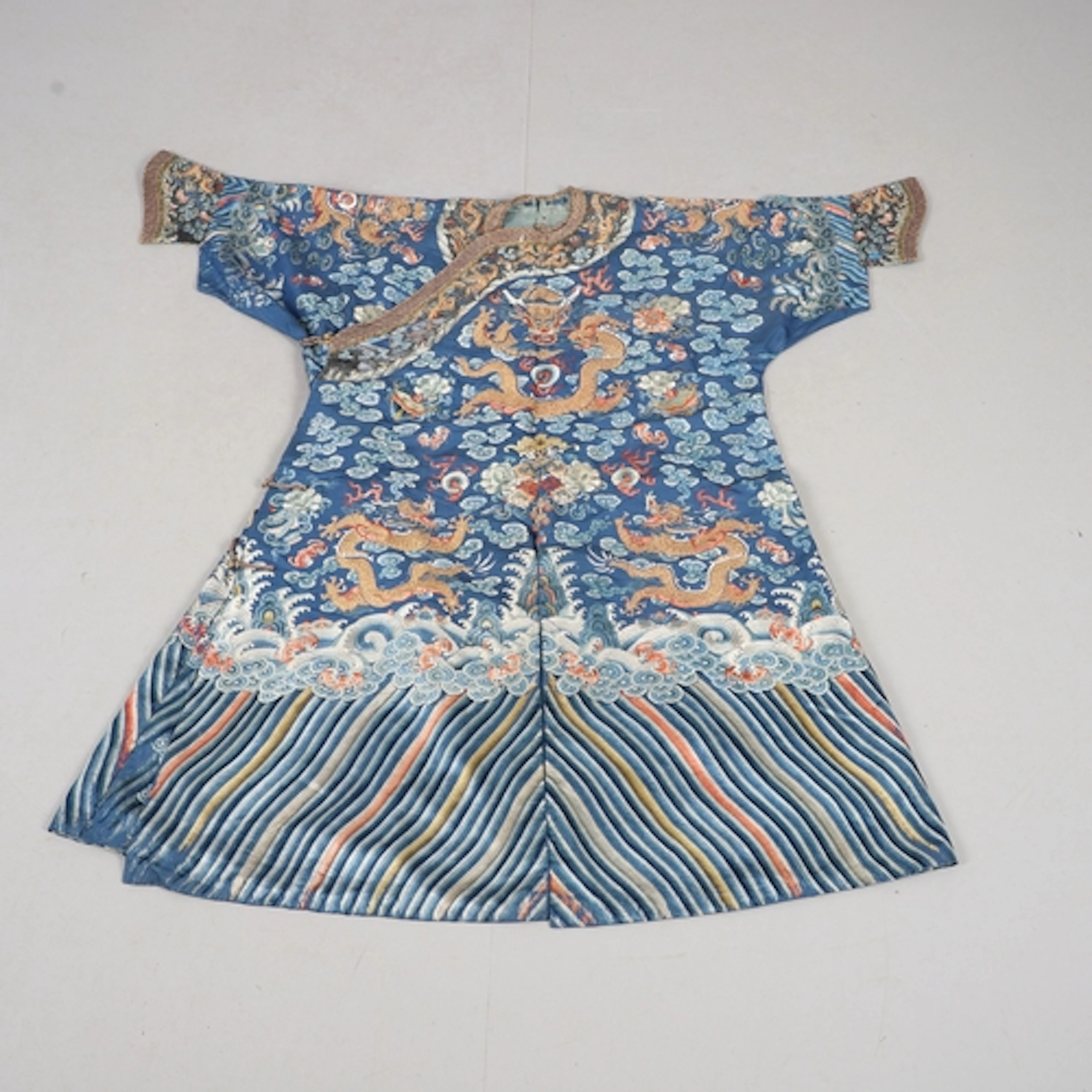 19THC CHINESE 'DRAGON' ROBE. A Chinese robe with a blue silk...