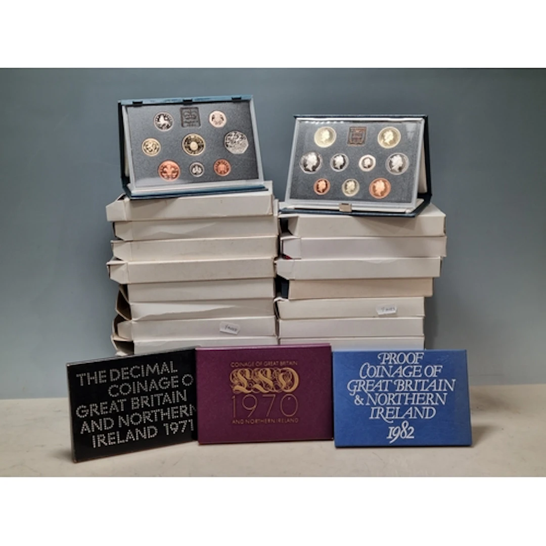 A collection of Royal Mint UK Proof Sets, 1970, 71, 82, 83 x...
