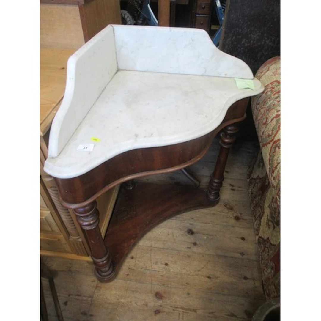 A marble top corner wash stand width 30ins