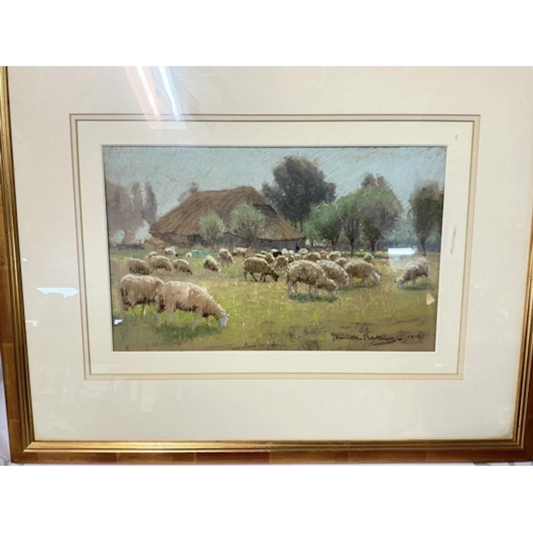 A Framed Signed pastel Study Of Sheep. Approximate Size 60Cm...