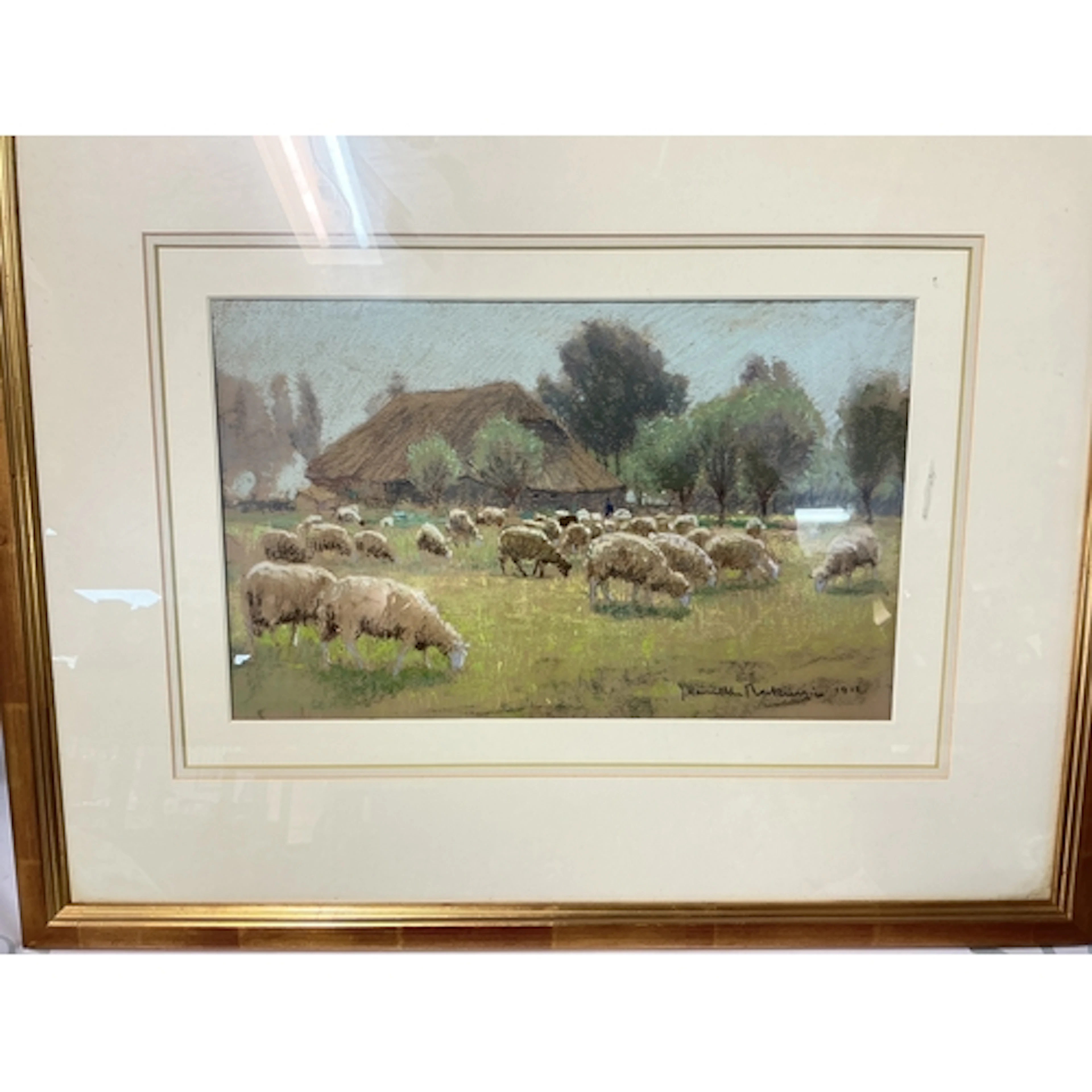A Framed Signed pastel Study Of Sheep. Approximate Size 60Cm...