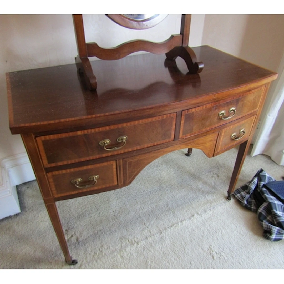 Antique Mahogany Satinwood Crossbanded Four Drawer Side Tabl...