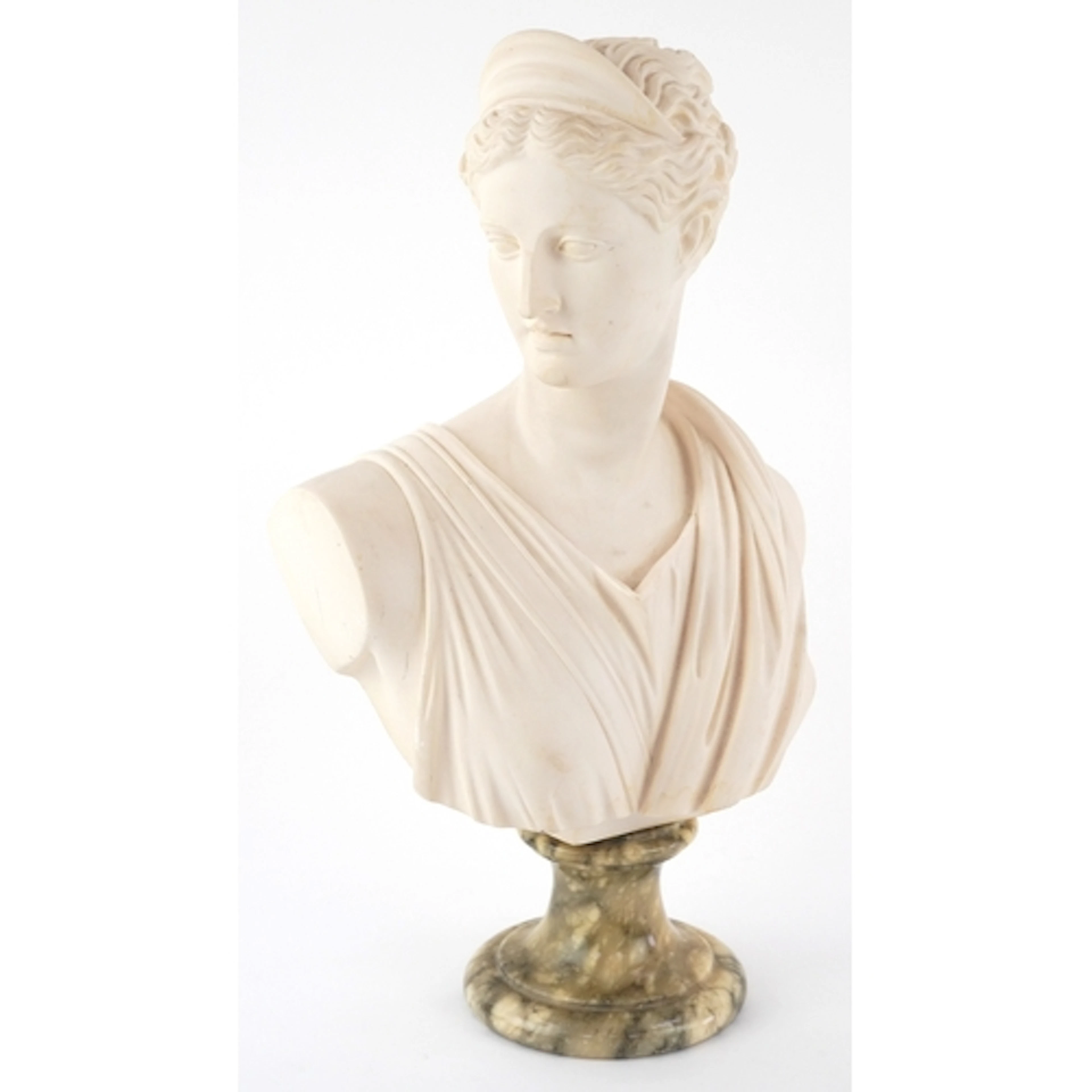20th century alabaster sculpture of Diana the Huntress raise...
