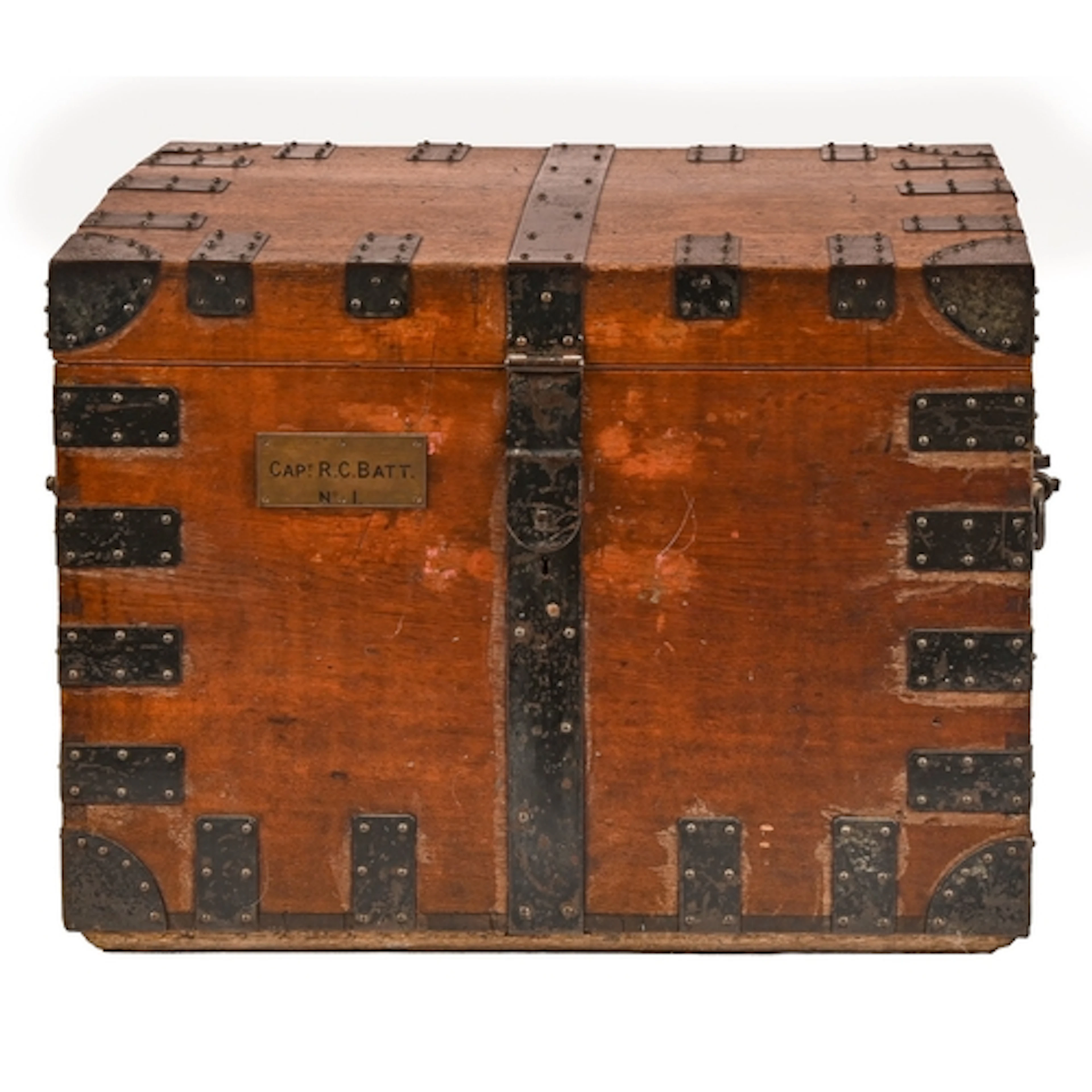 Campaign furniture. An iron bound teak chest, late 19th c, b...
