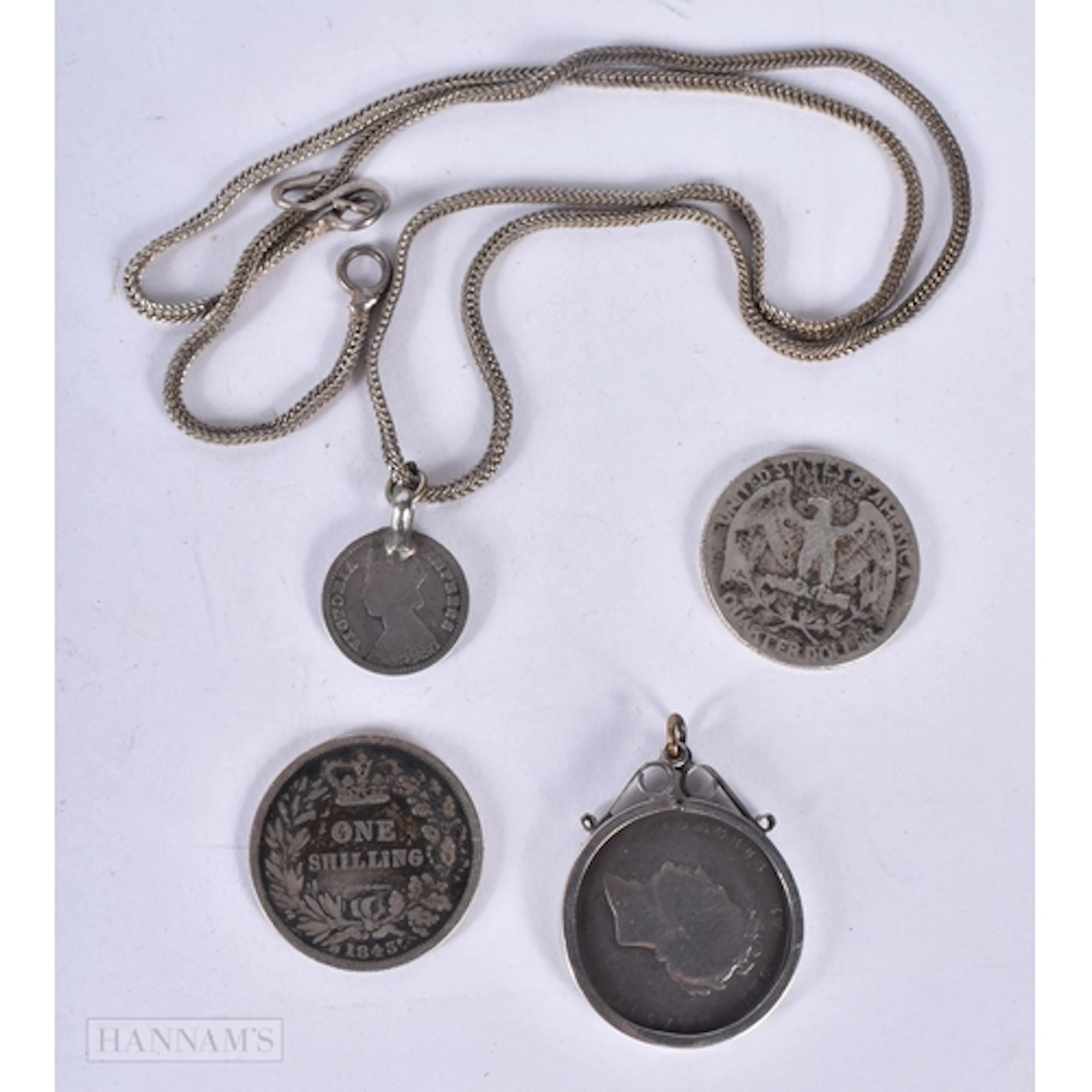 A Victorian two Annas coin necklace together with a one shil...
