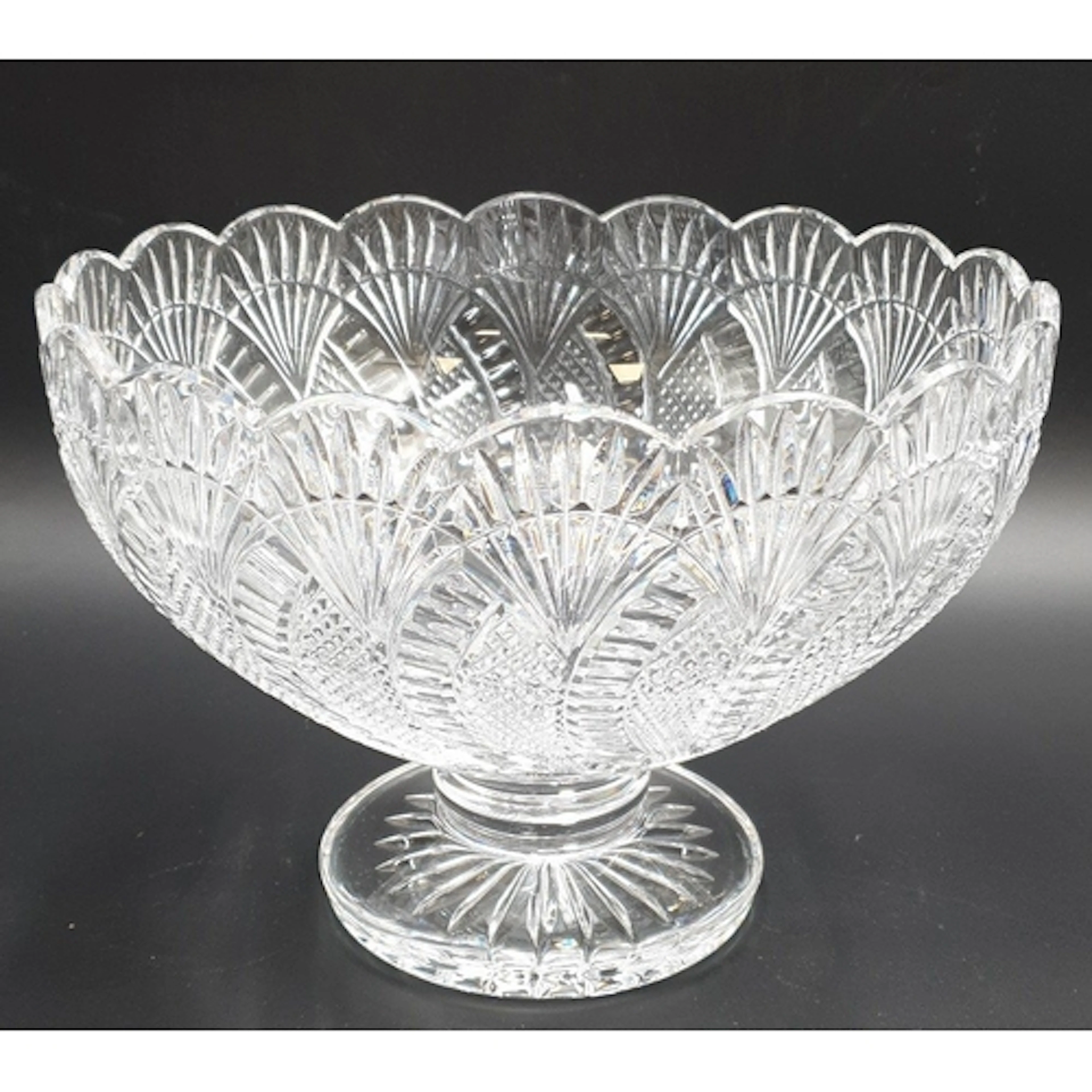 Large Waterford Crystal pedestal bowl with scalloped rim an...