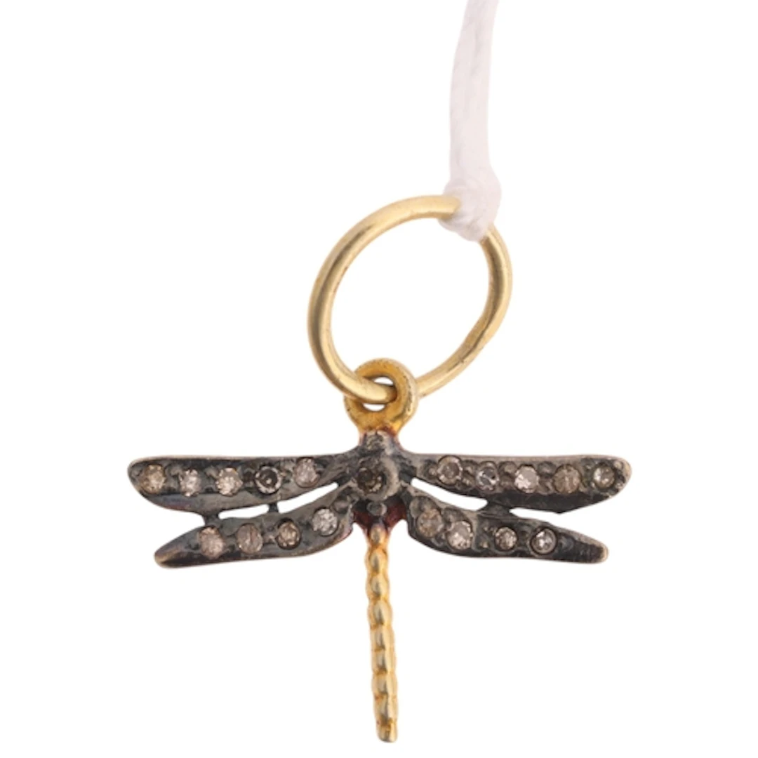 A Contemporary silver-gilt diamond dragonfly charm/pendant, ...