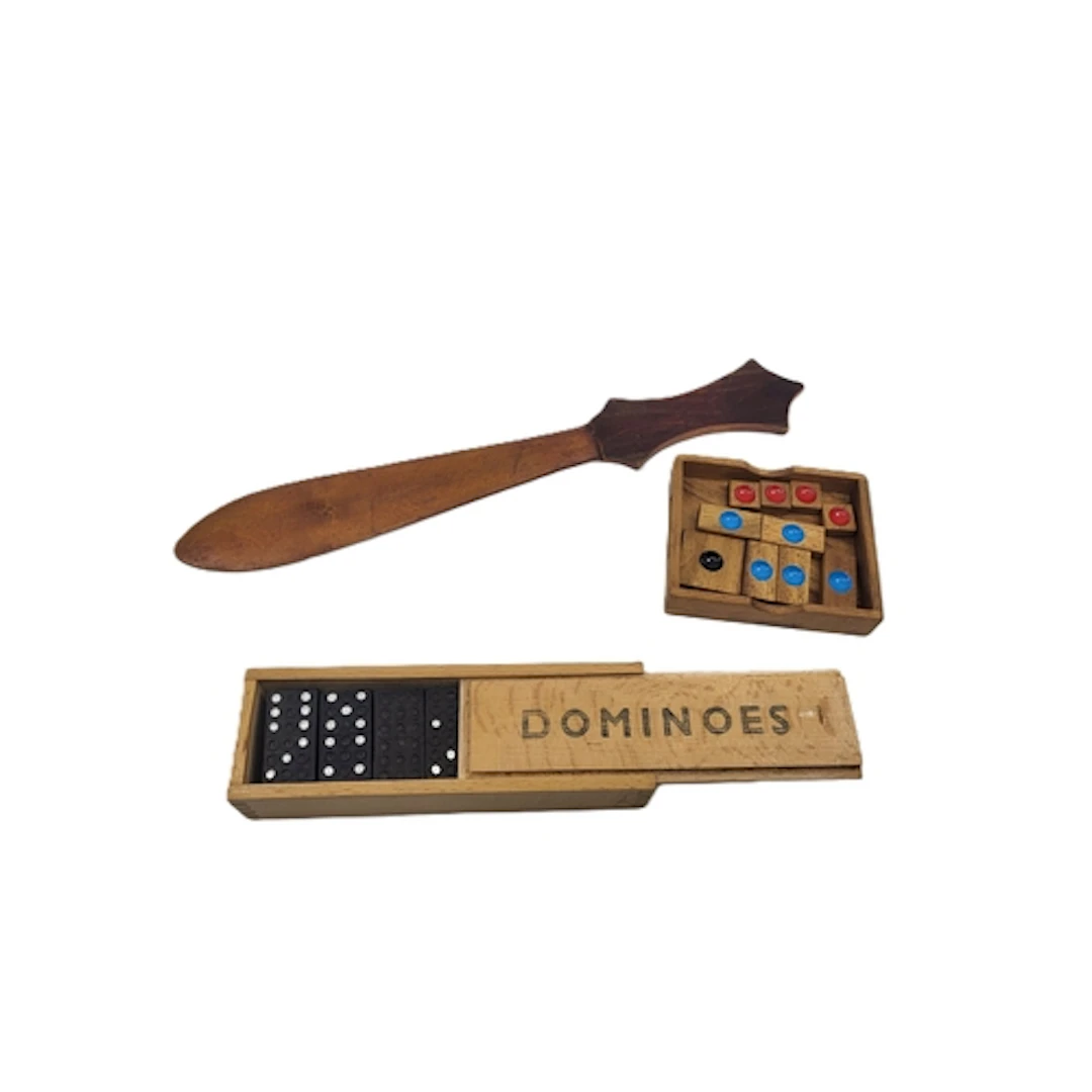 A COLLECTION TO INCLUDE, a wooden folding games board with v...