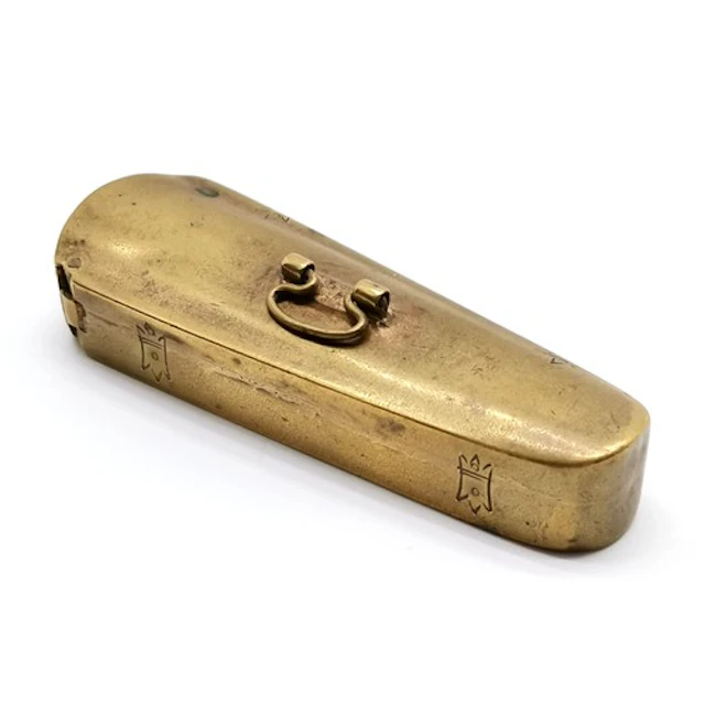 Antique patent brass violin shaped vesta case - 6.8cm and ha...