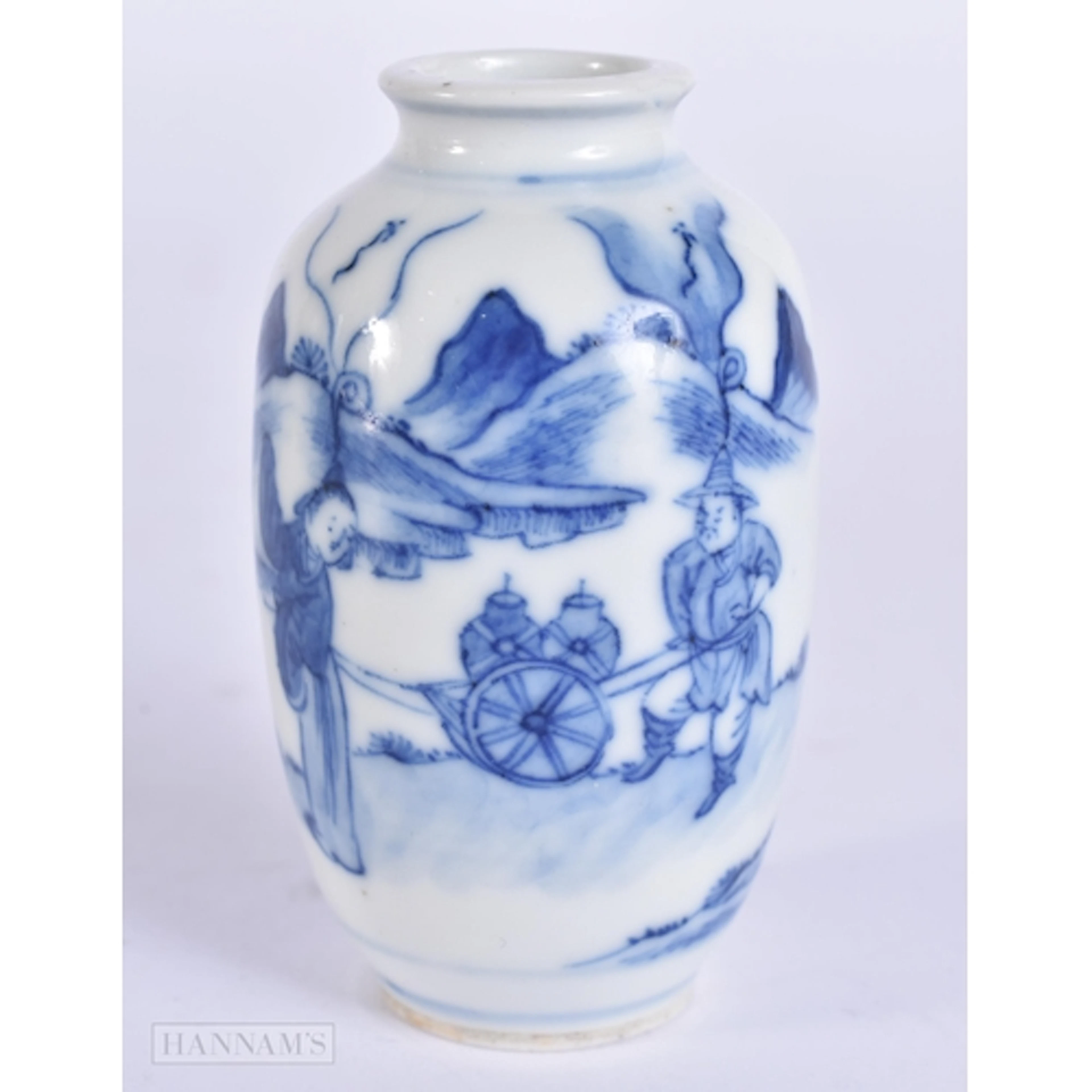 A 19TH CENTURY CHINESE BLUE AND WHITE PORCELAIN SNUFF BOTTLE...