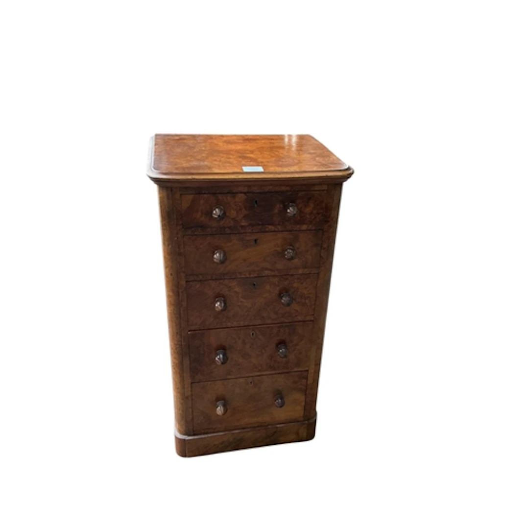 A Victorian figured walnut bedside chest, width 45cm, depth ...