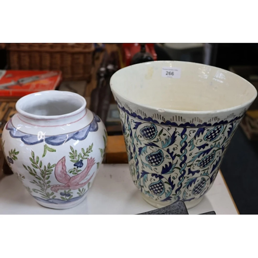 Persian style ceramic pot and a Portuguese vase.