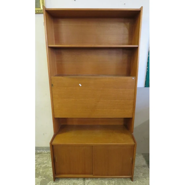 Mid Century Teak 2 Piece Modular Wall Unit, bookcase to top,...