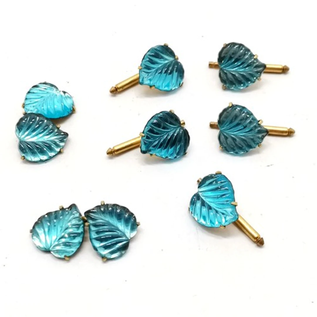 Vintage gilt metal buttons and matching cufflinks with blue ...