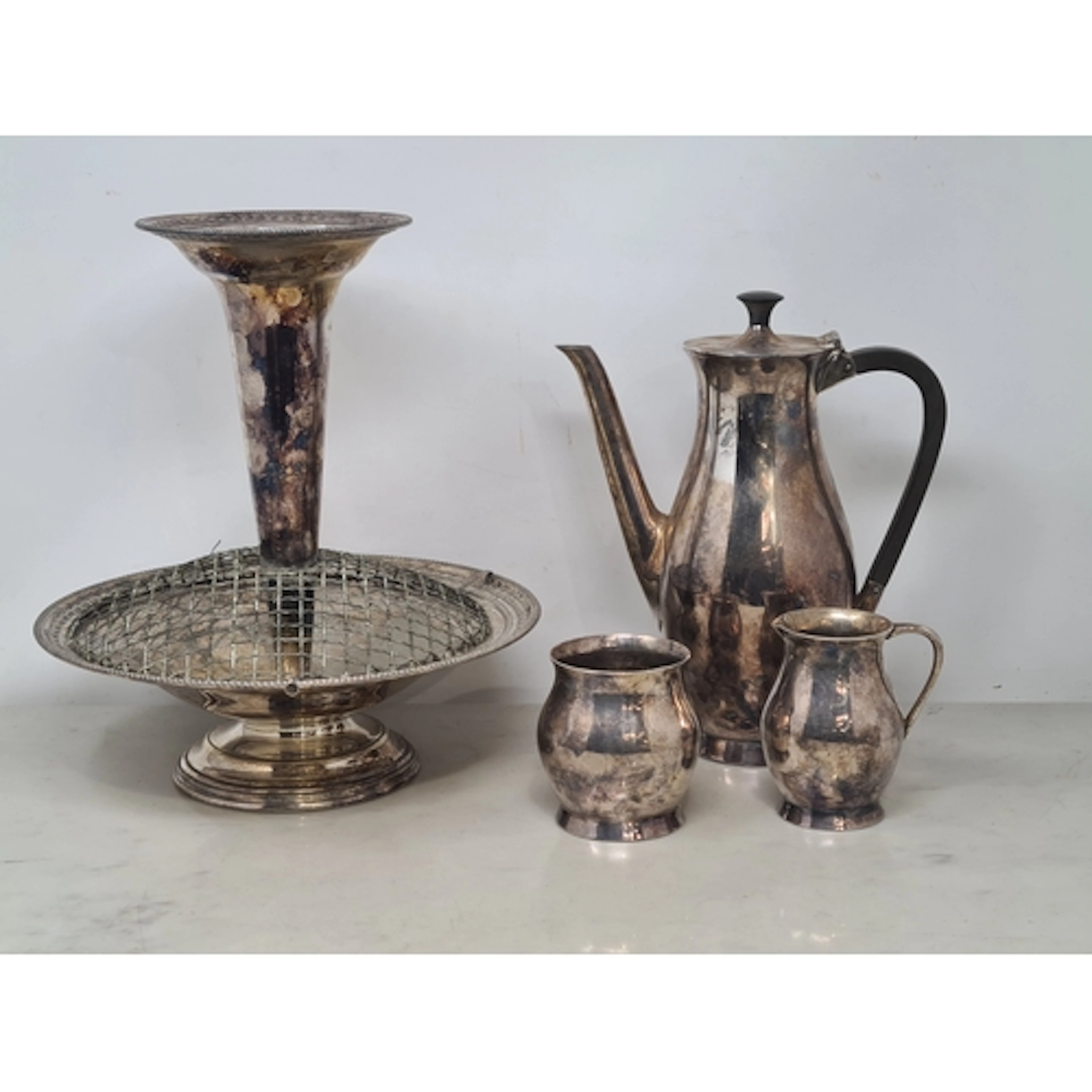 A plated Table Centre Piece with central trumpet, beaded rim...