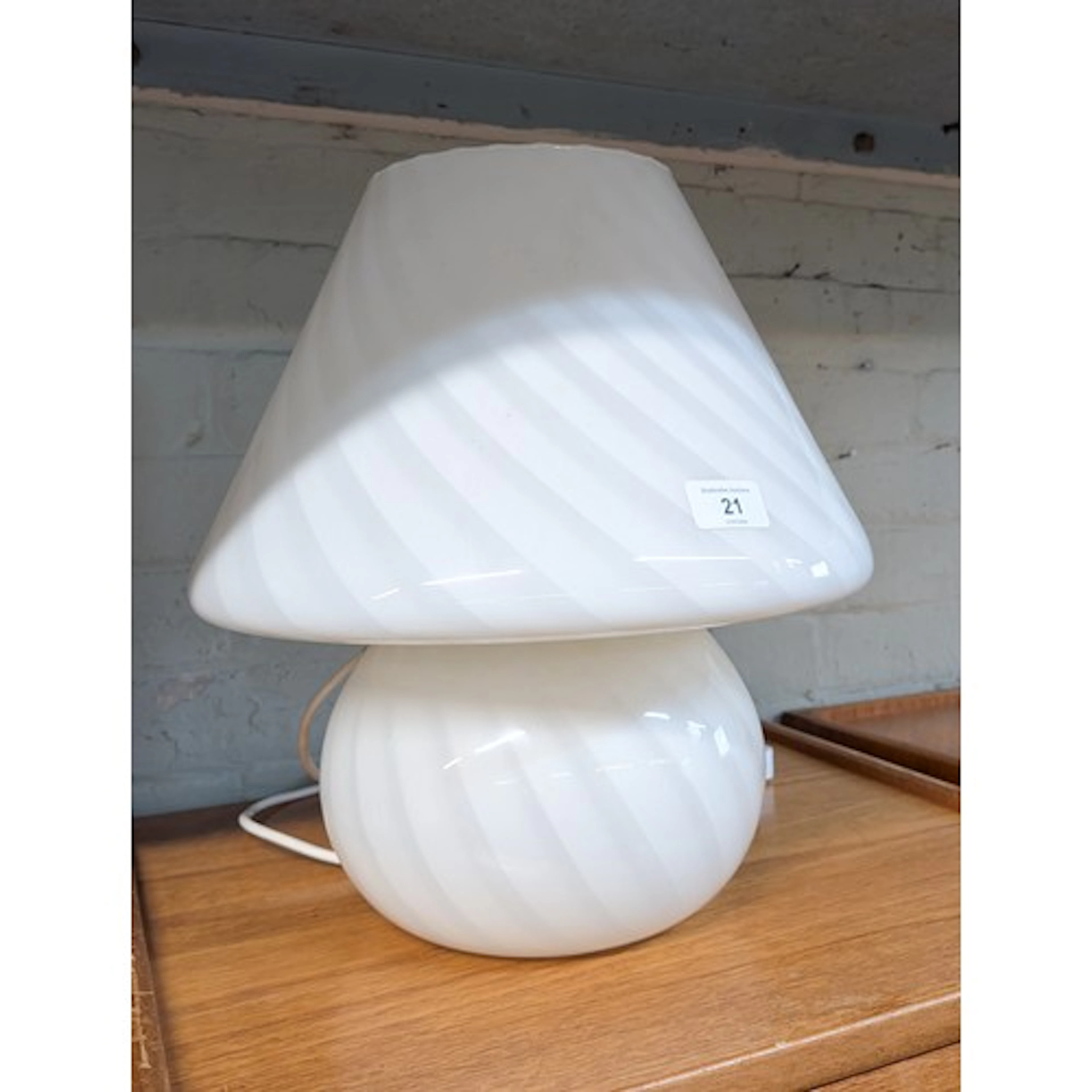 A mid century opaque swirl Murano glass mushroom table lamp,...