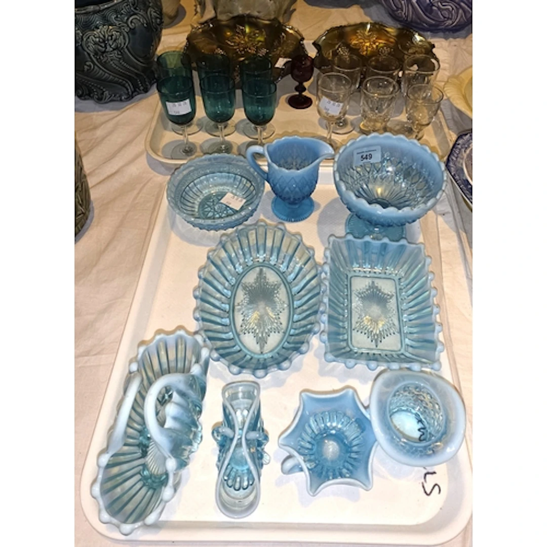 A selection of Victorian Blue Pewter glass, two pieces of Ca...