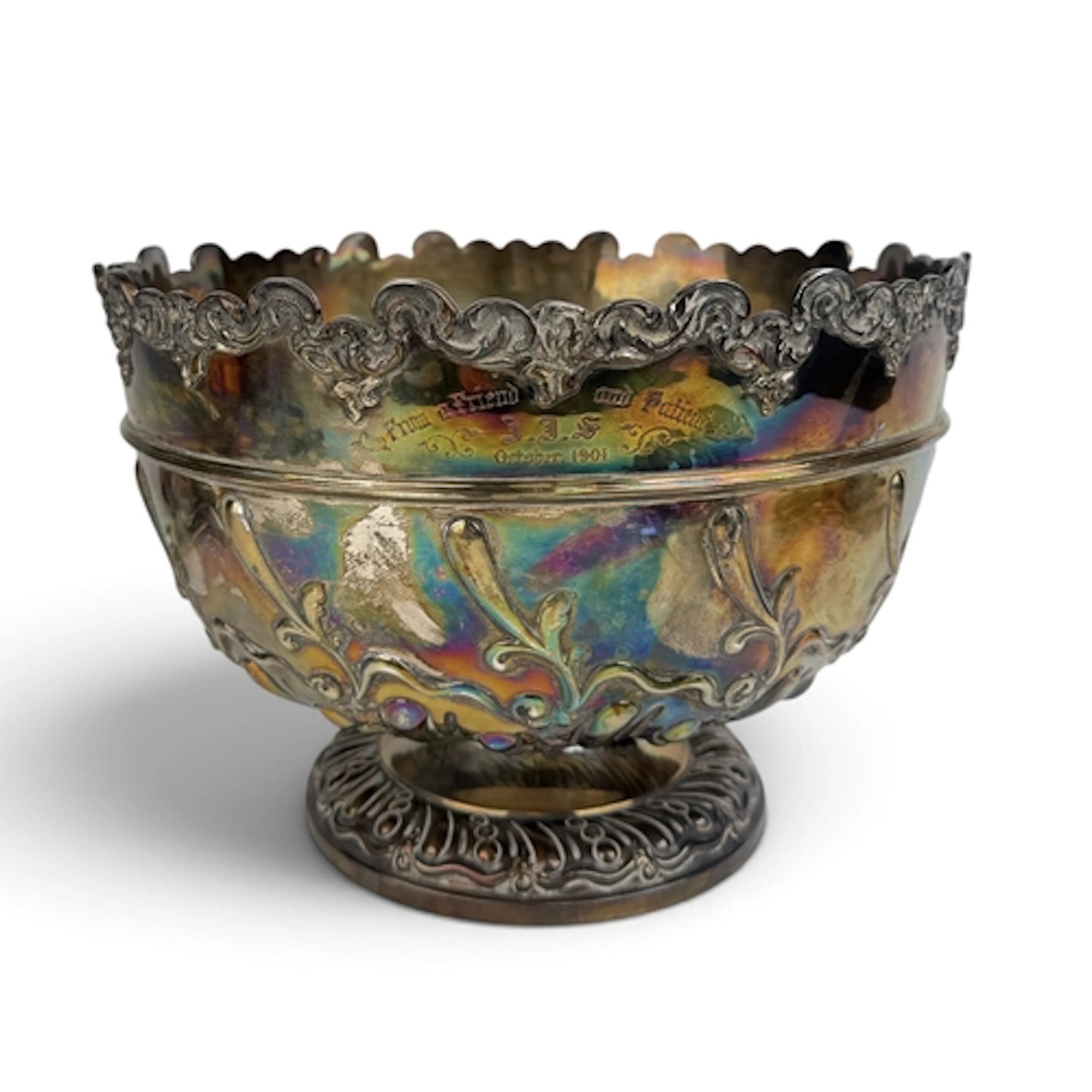 A LATE VICTORIAN SILVER PUNCH BOWL, IN 18TH CENTURY STYLE, S...