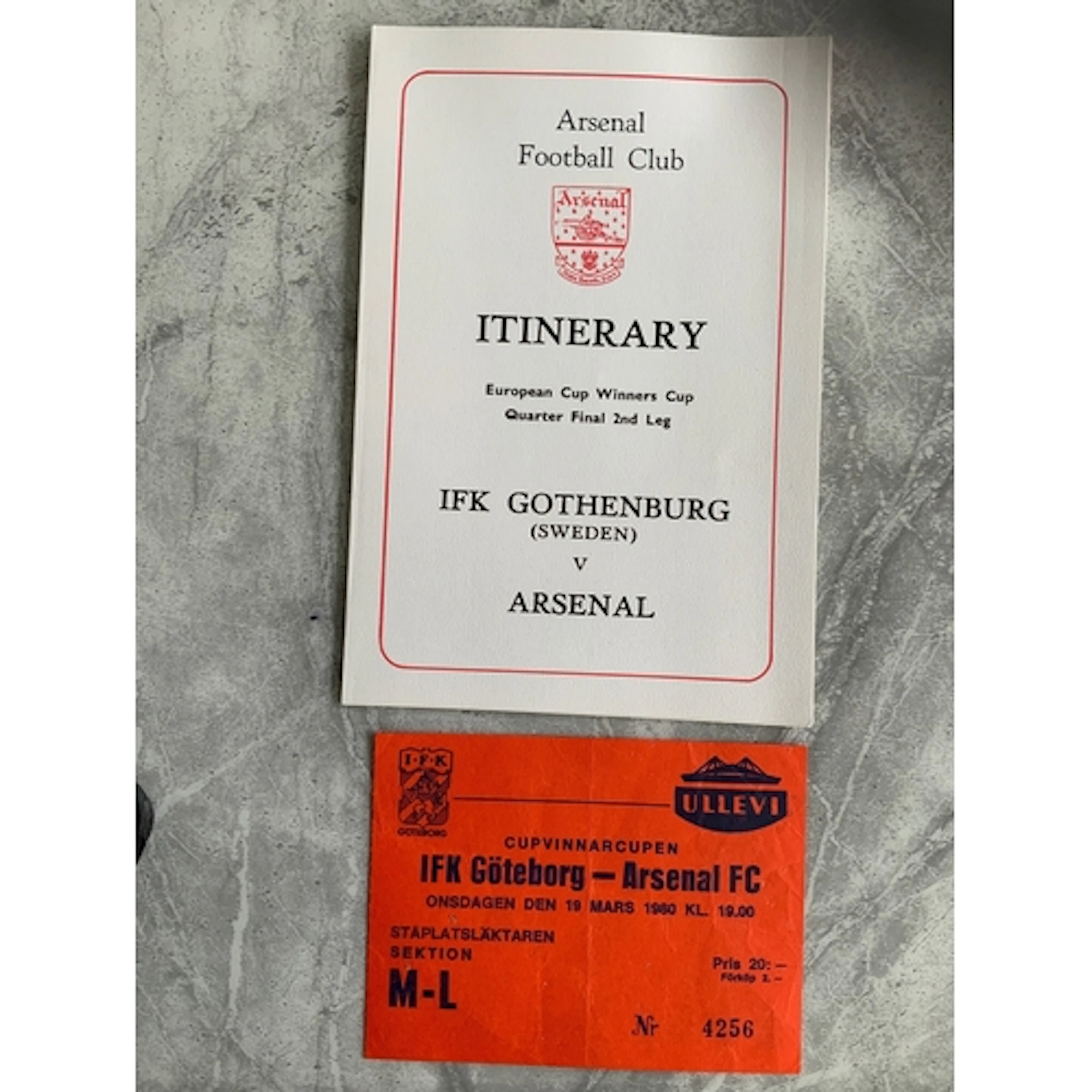 79/80 Gothenburg v Arsenal ECWC Ticket + Memorabilia: Excell...