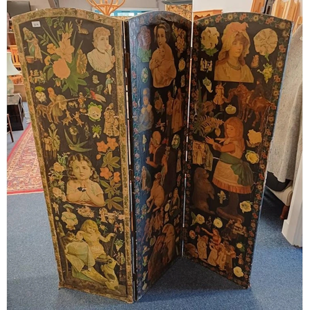 3 PART DECOUPAGE SCREEN, 70CM TALL