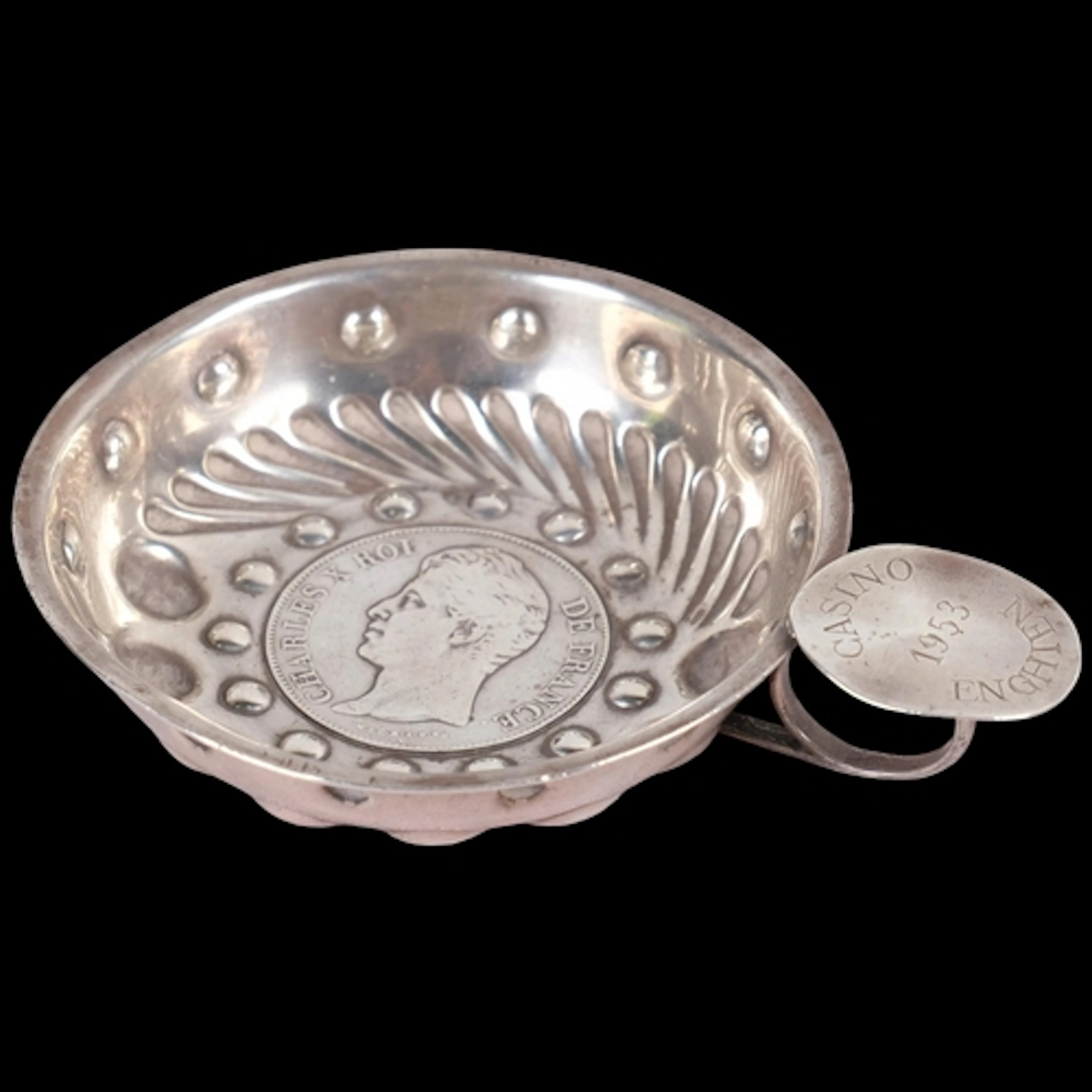 A French silver tastevin, the handle with engraving "Casino ...