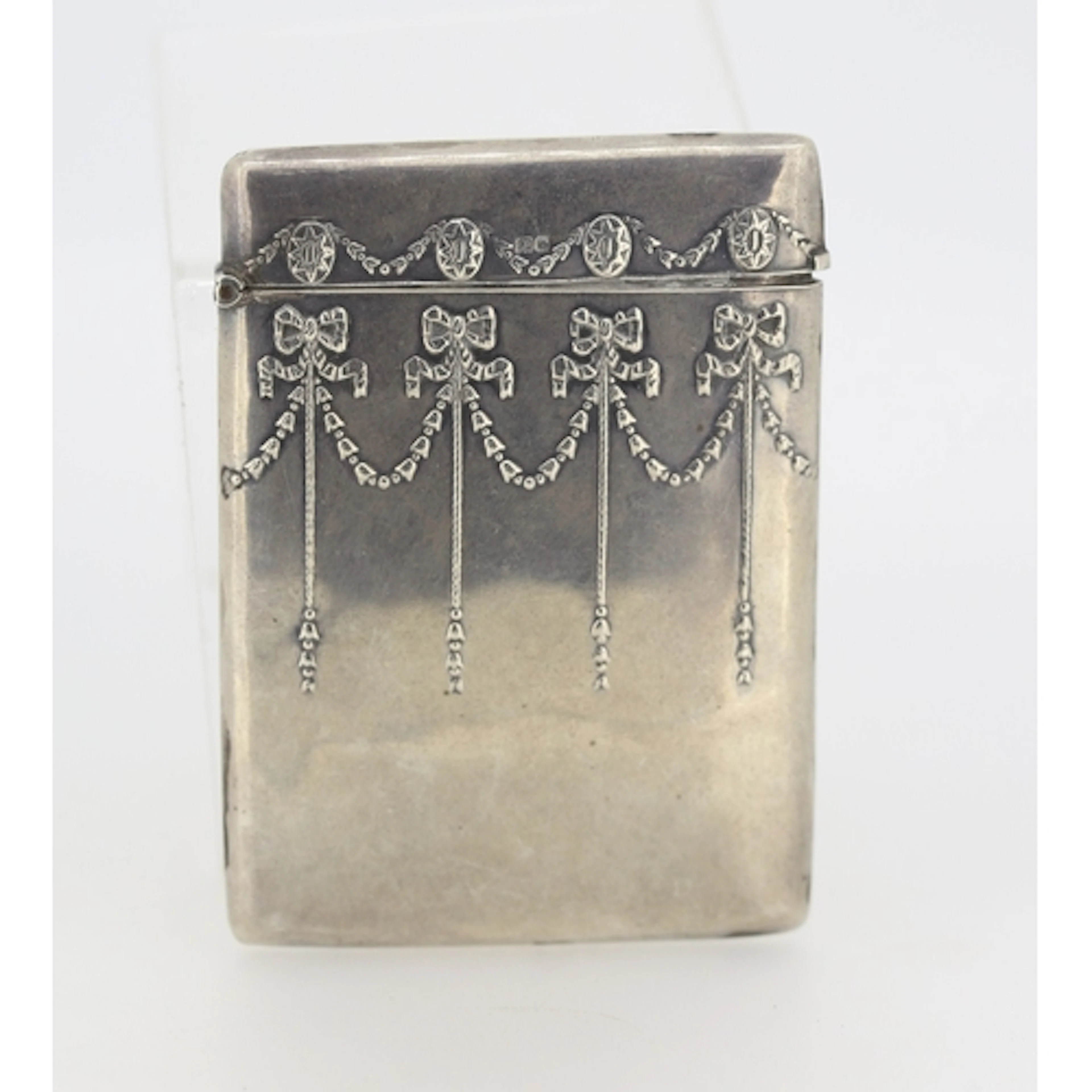 Sterling Silver Card Case, Attractively Detailed Ribbon Moti...
