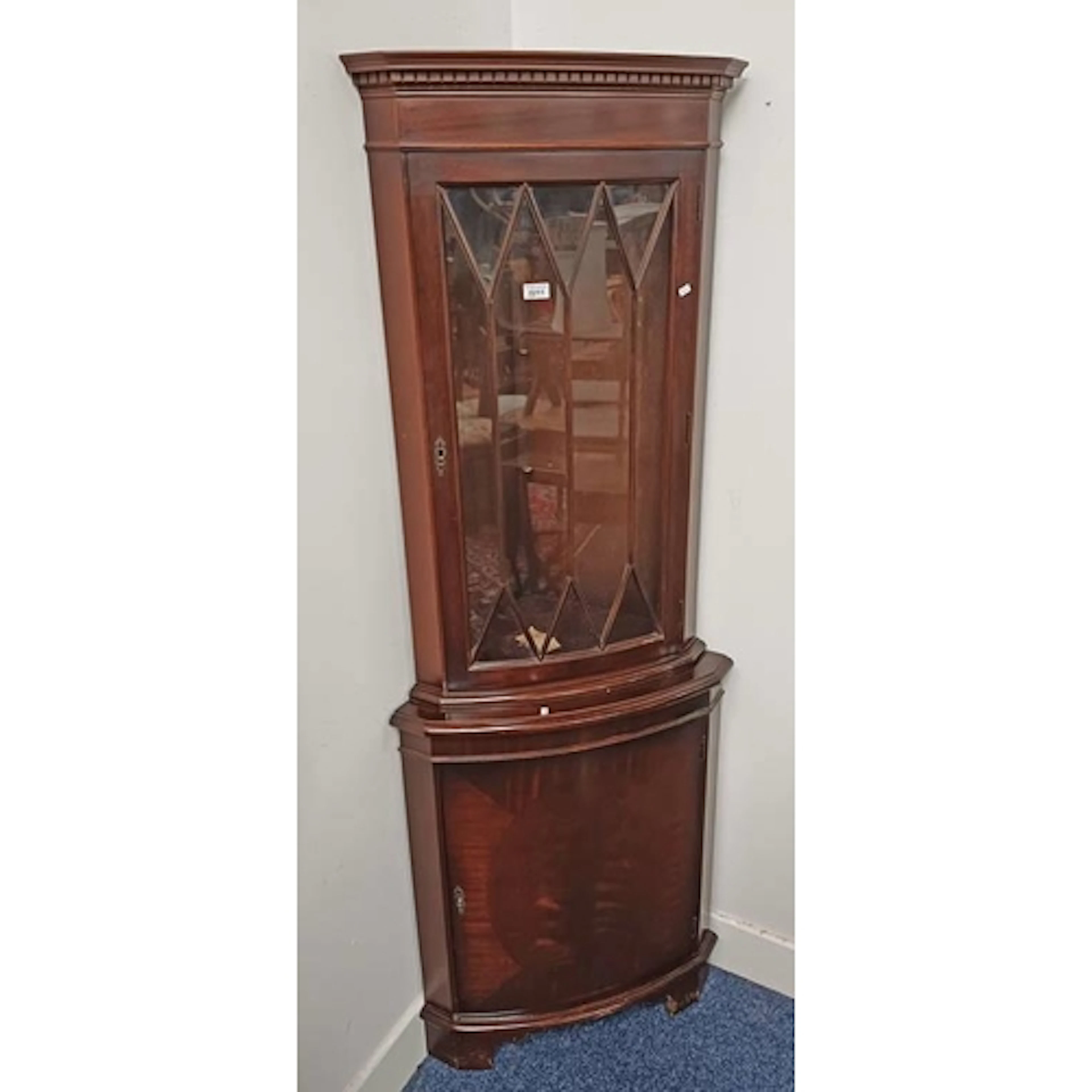 MAHOGANY CORNER CABINET WITH ASTRAGAL GLASS PANEL DOOR OVER ...