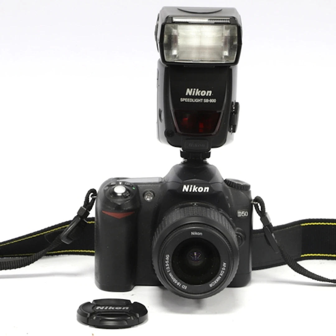 Nikon D50 DLSR Camera with attached Nikon DX AF-S Nikkor 18-...
