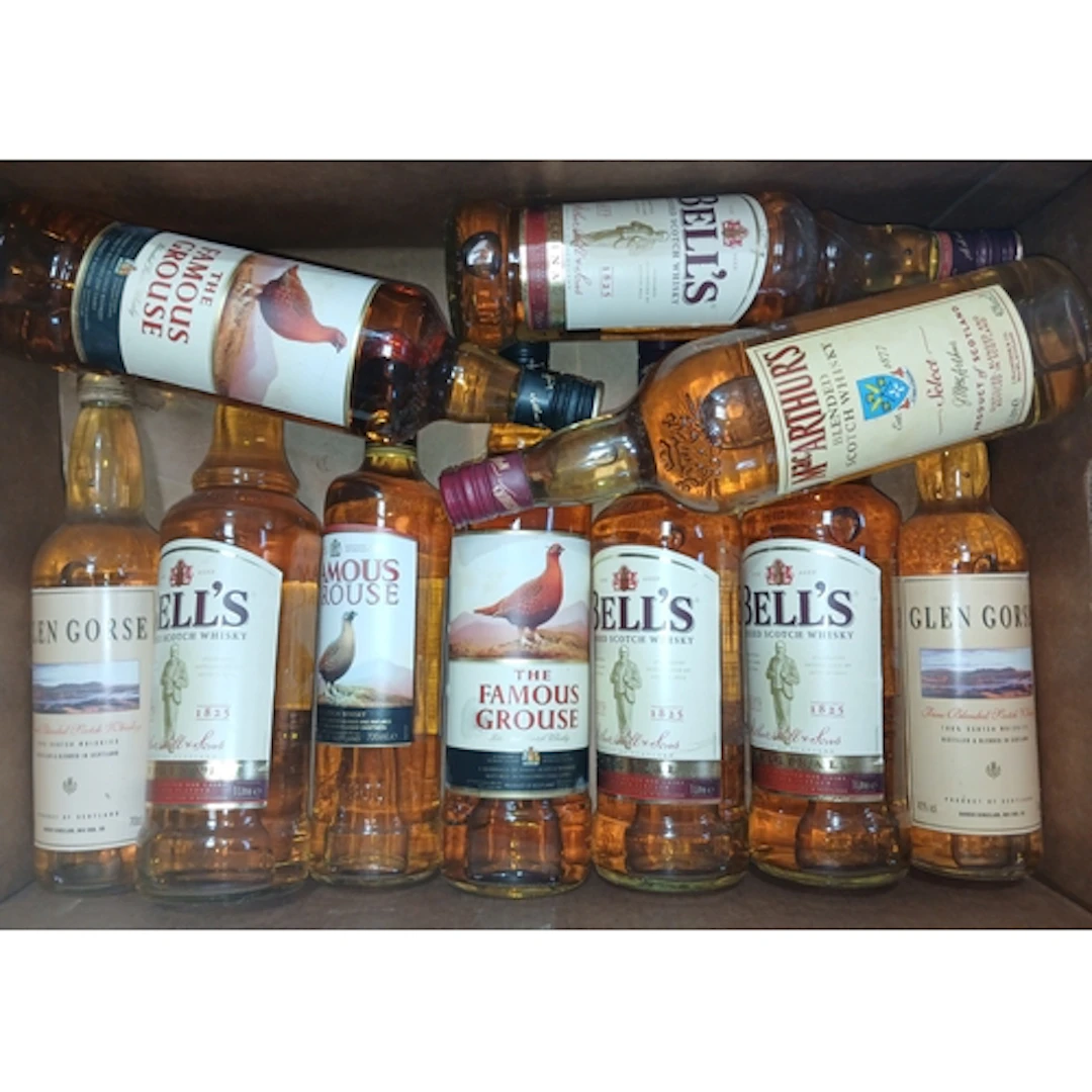 Ten bottles of assorted blended scotch whisky.