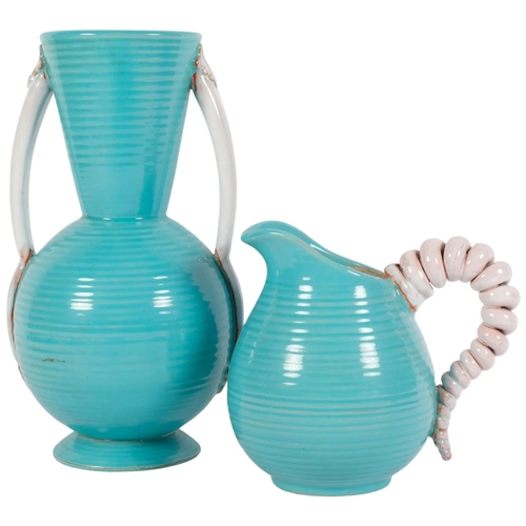 Alexandre De Wemmel, Belgium, 2 mid-century turquoise terrac...