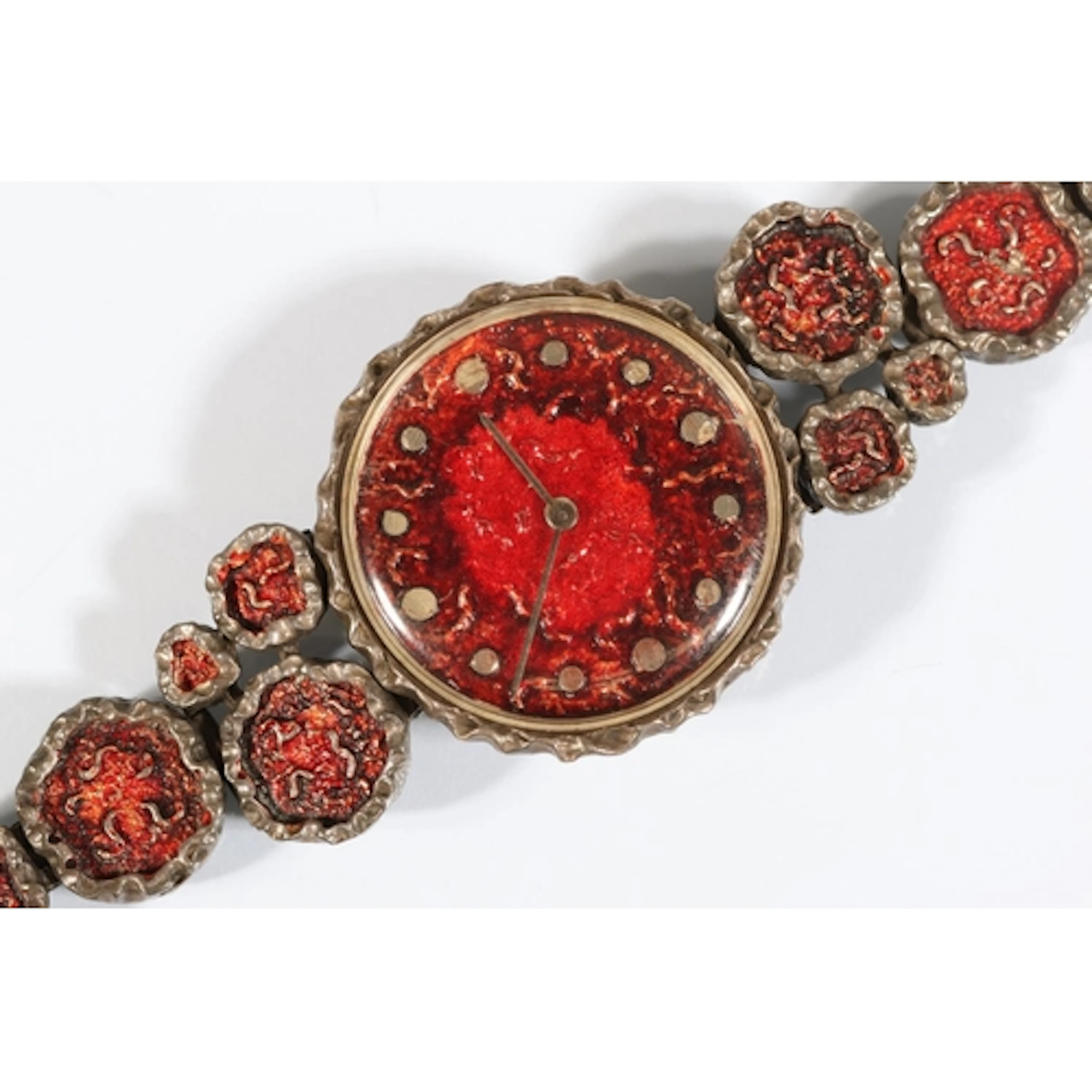 Contemporary silver and enamel wristwatch, the works stamped...