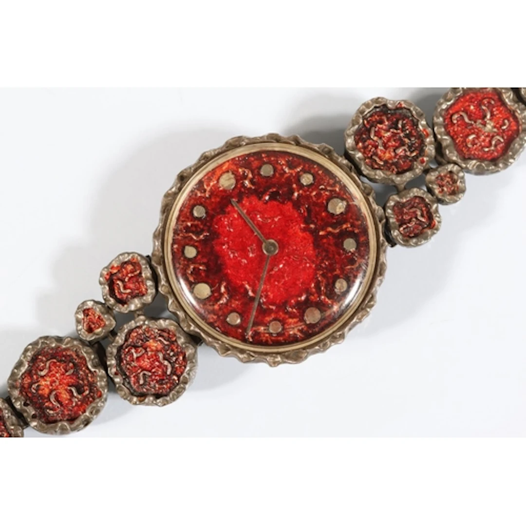 Contemporary silver and enamel wristwatch, the works stamped...