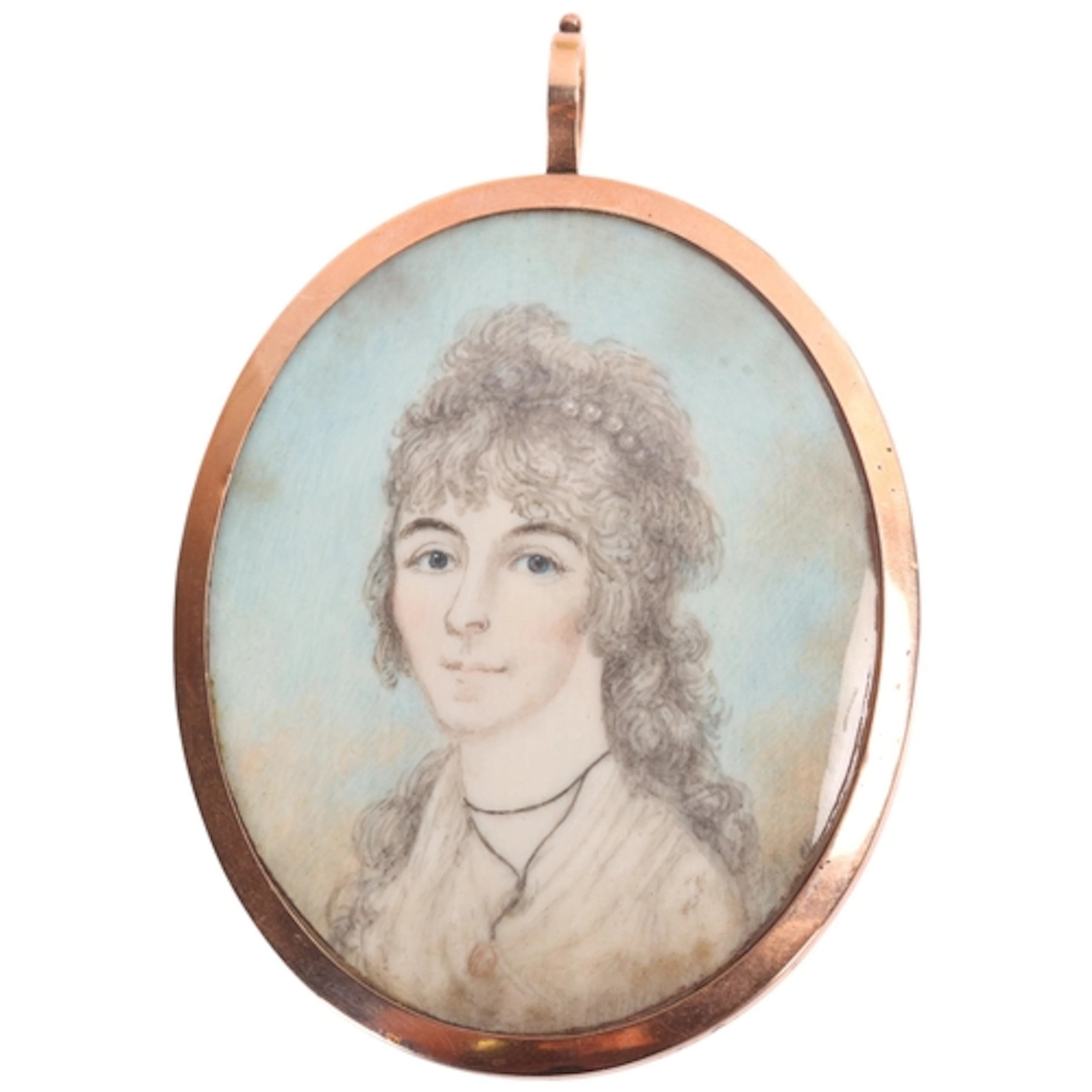 A large Antique Georgian portrait miniature of a lady, weari...