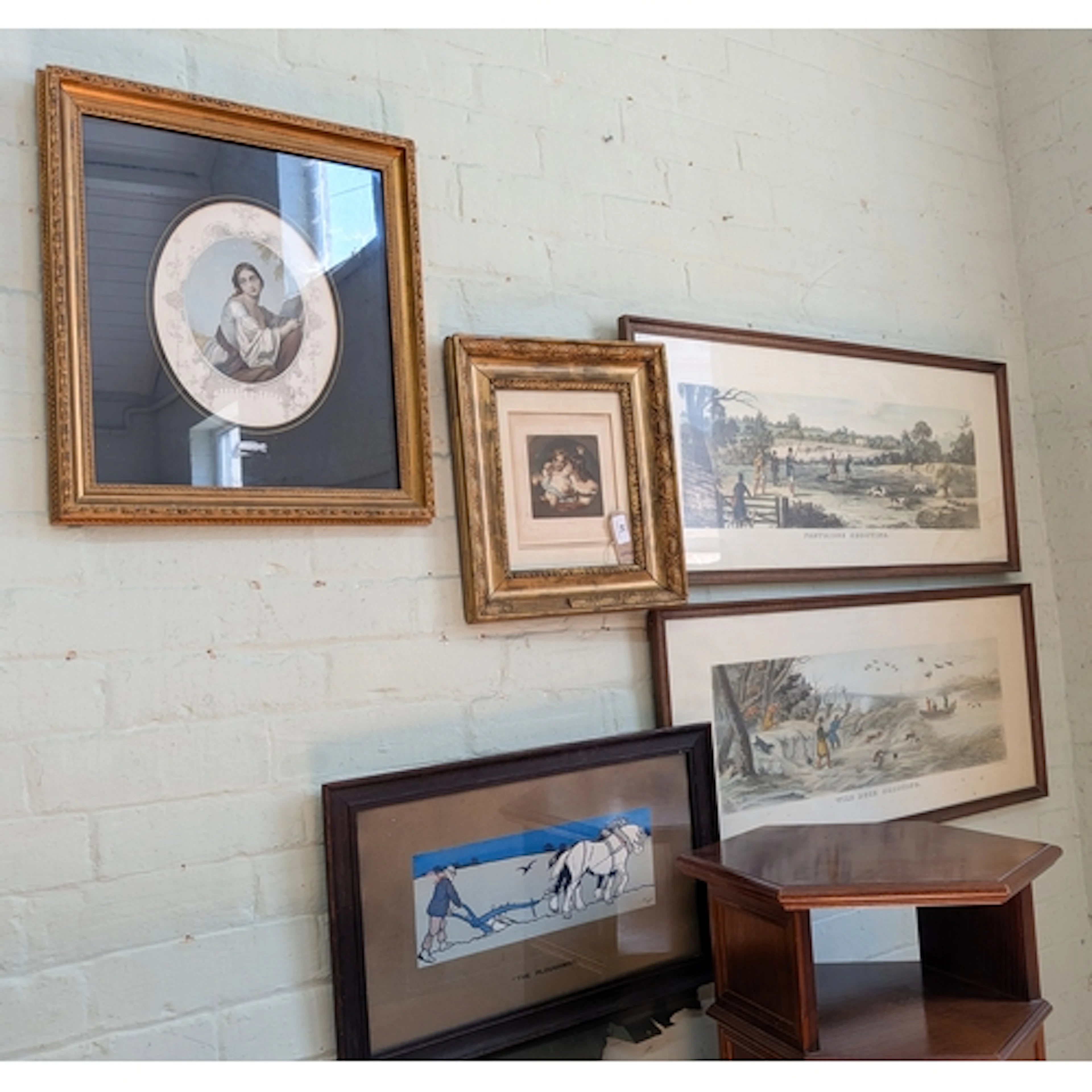 A pair of antique shooting prints, together with two gilt fr...