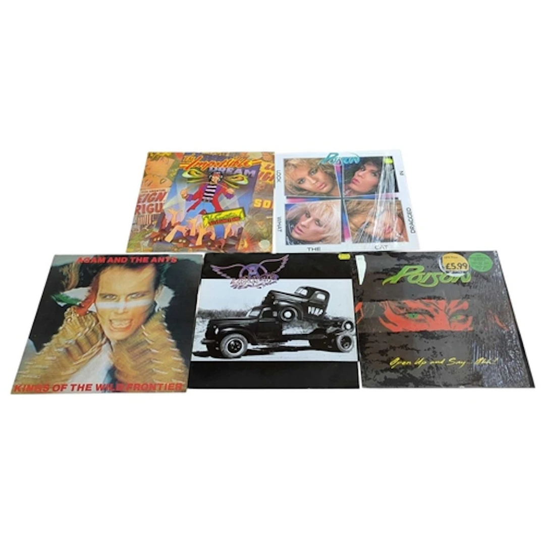 Collection of five 1970s / 80s glam rock LP vinyl records. T...