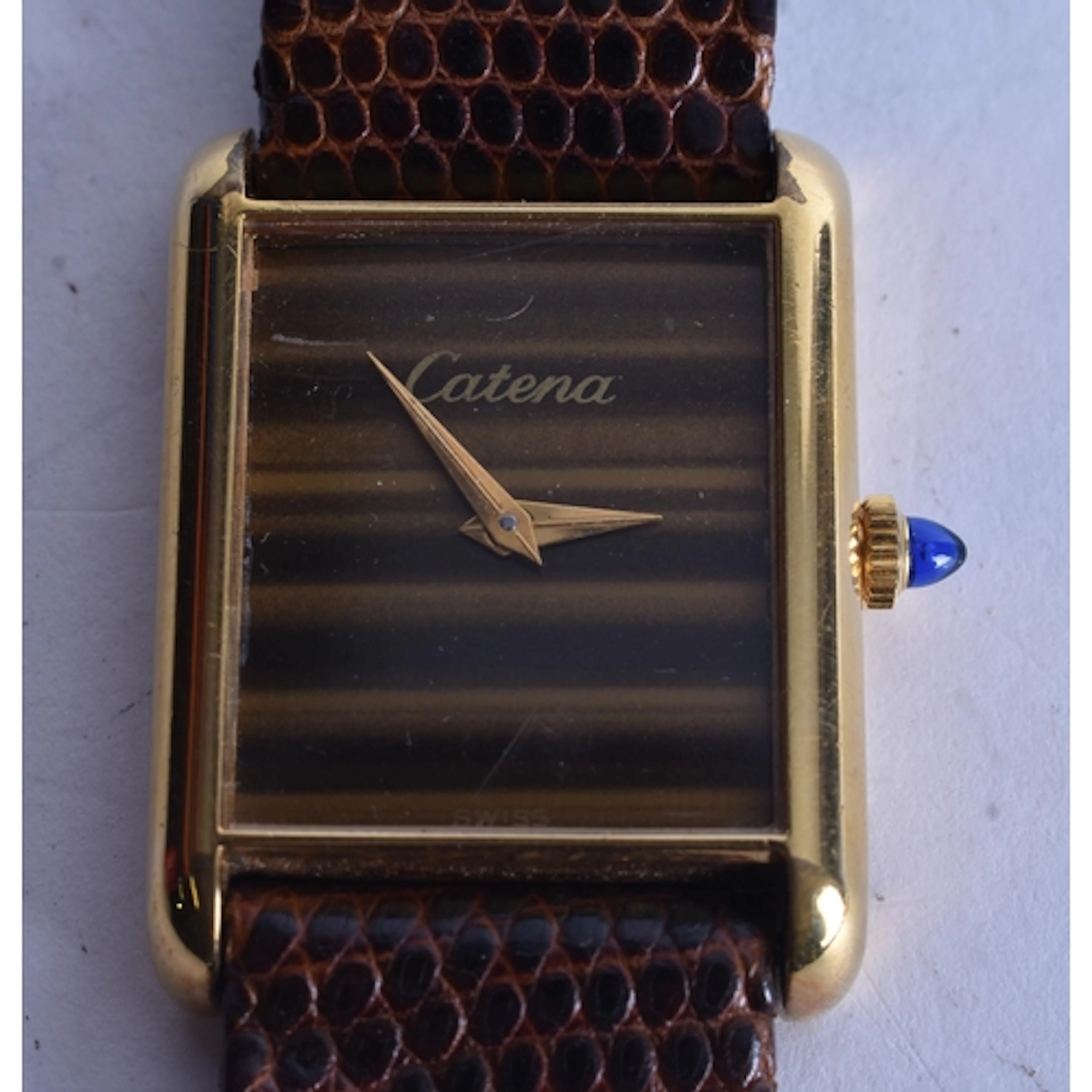 An 18 Carat Gold Plated Cartena Ladies Tank Watch with a Tig...