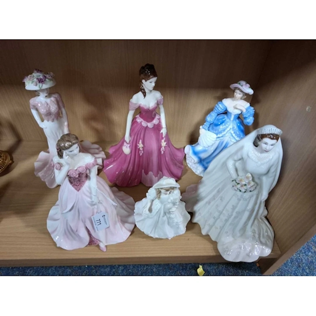 A GROUP OF SIX PORCELAIN LADY FIGURES FROM DIFFERENT MAKERS ...