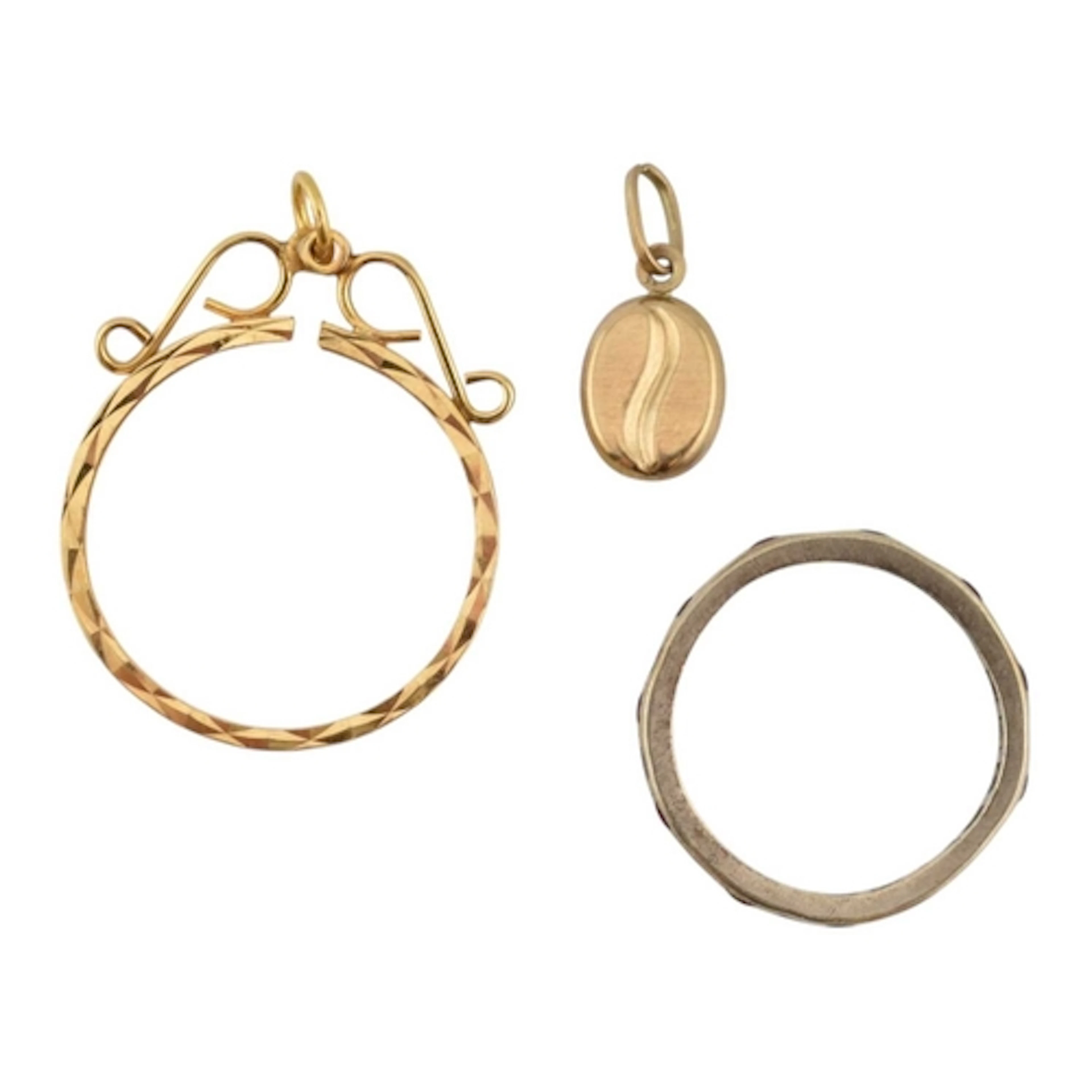 A hallmarked 9ct gold sovereign pendant mount with scroll to...