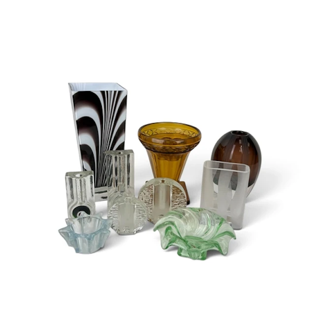 ATTRIBUTED TO WALTHER GLAS: FOUR BUD VASES, 1960S And variou...