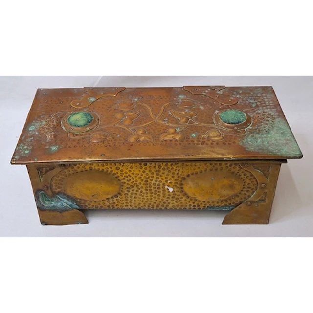 Large Antique Early C20th Arts & Crafts Hammered Tooled Bras...