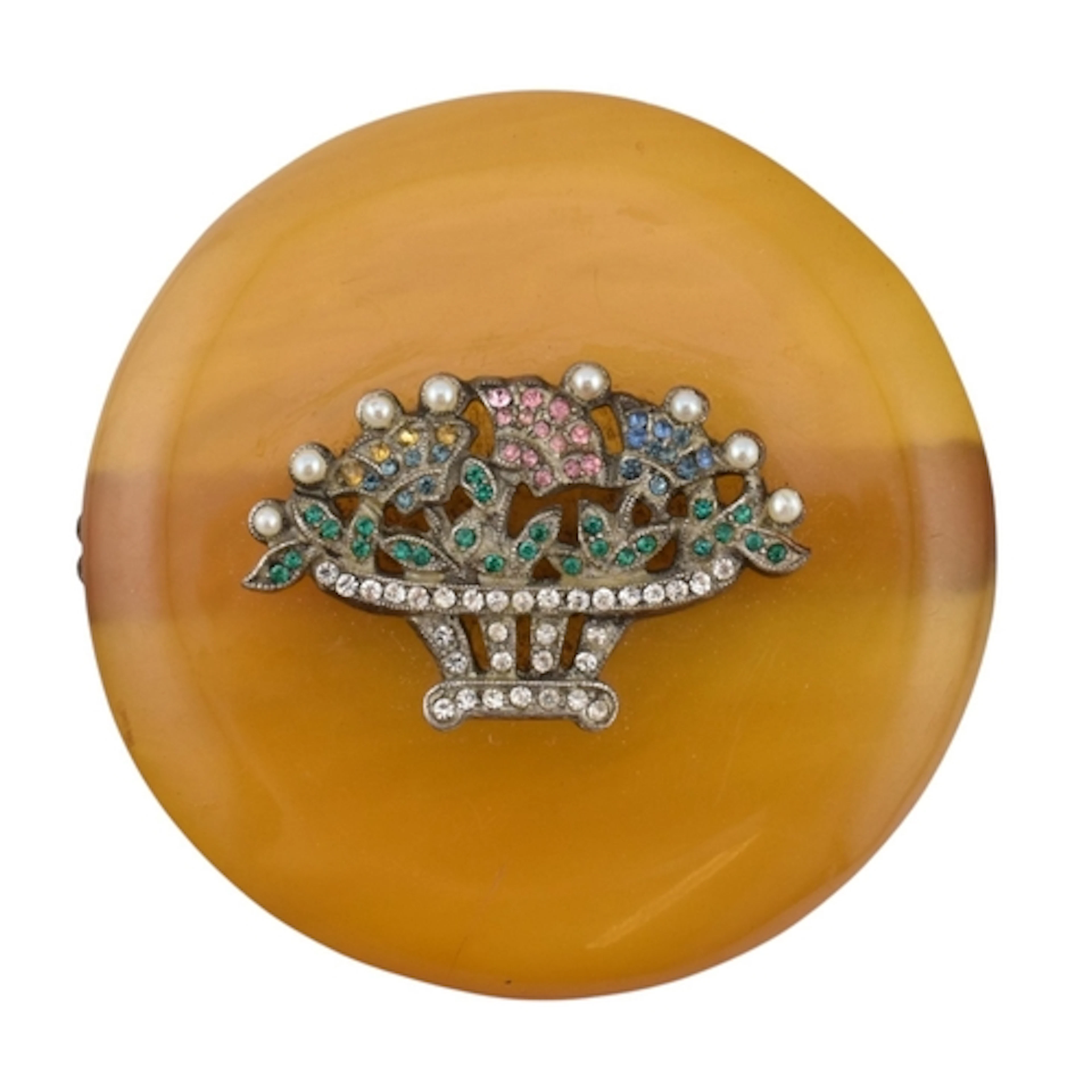 Orange German brooch with flower basket design. Large orange...