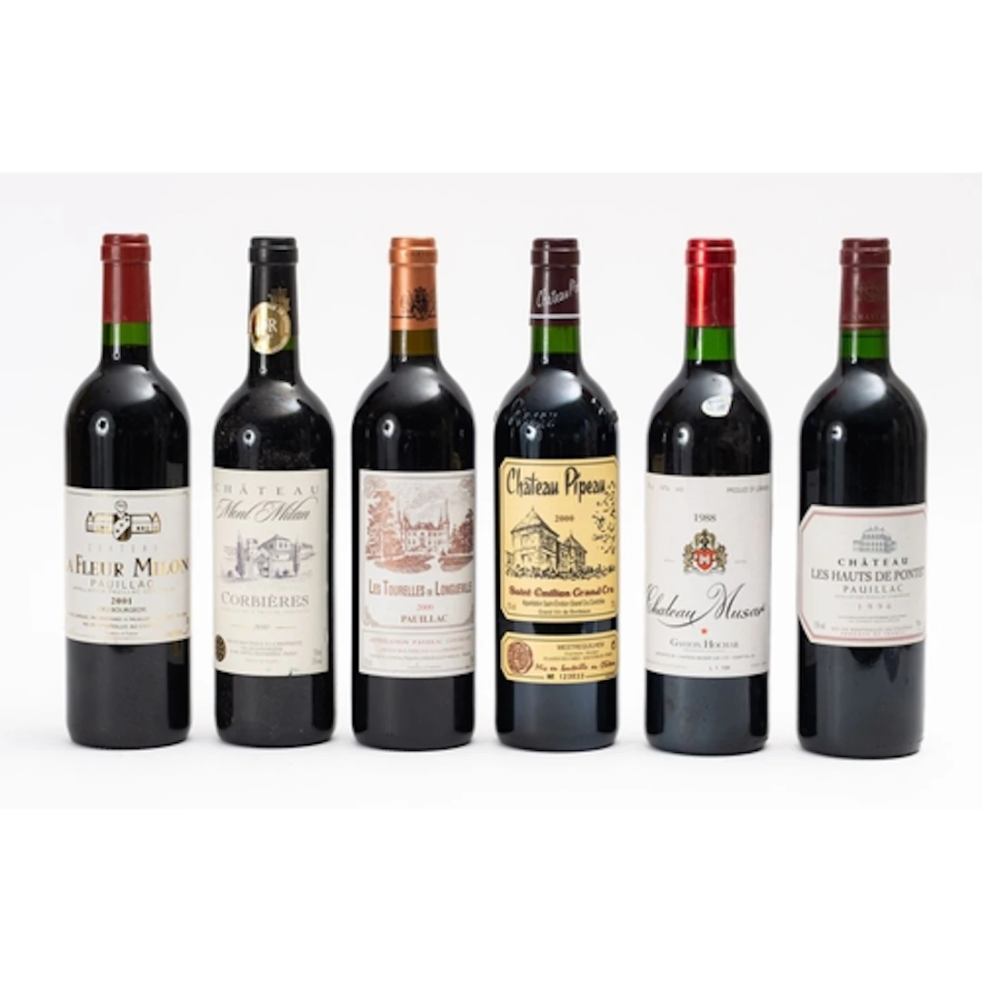 Six bottles of various red wine. Comprising Chateau Pipeau 2...
